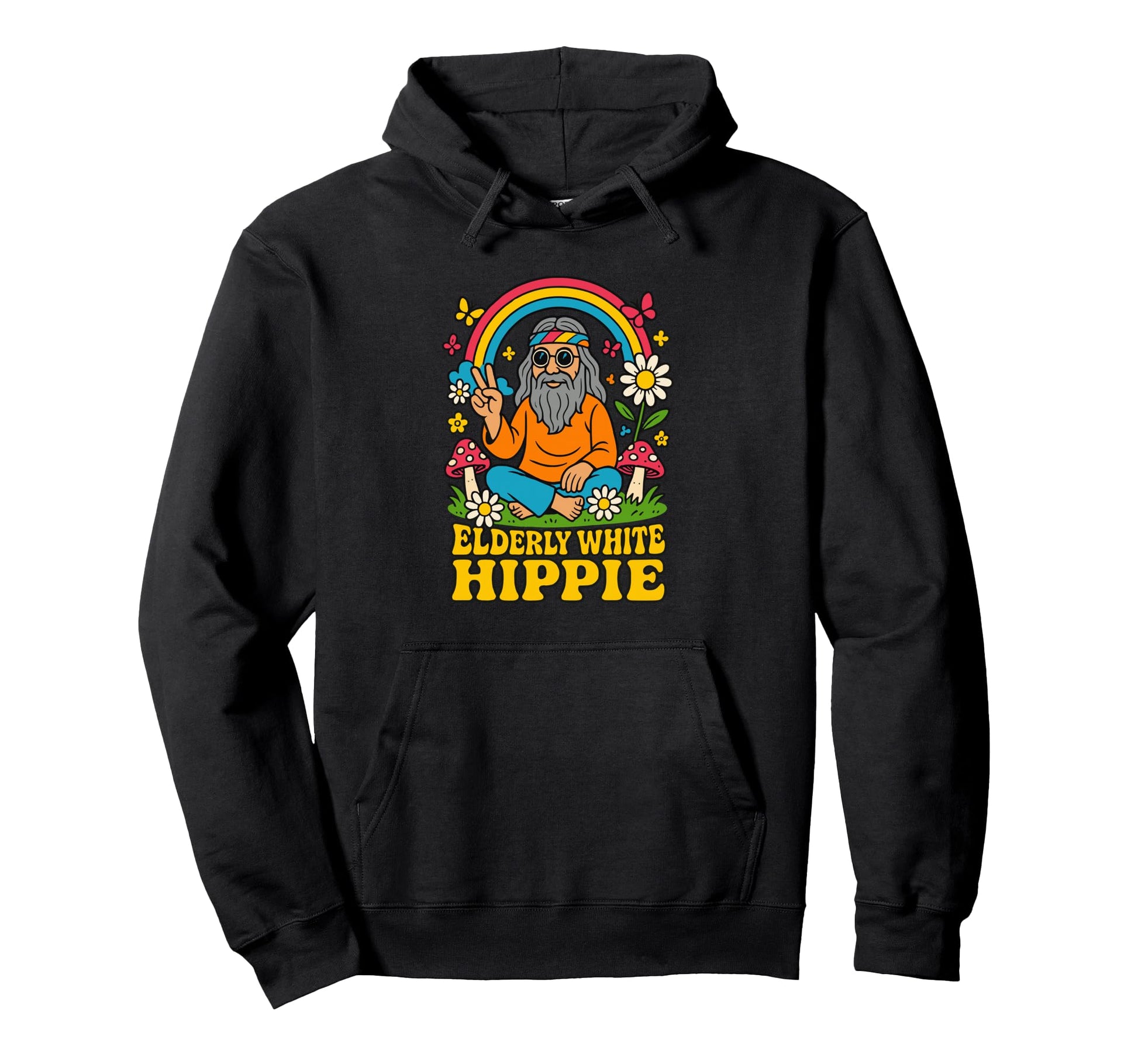 Elderly White Hippie Rainbow Peace Hoodie - Aesthetic Graphic for Adults - T-Shirt, Sweatshirt, Hoodie