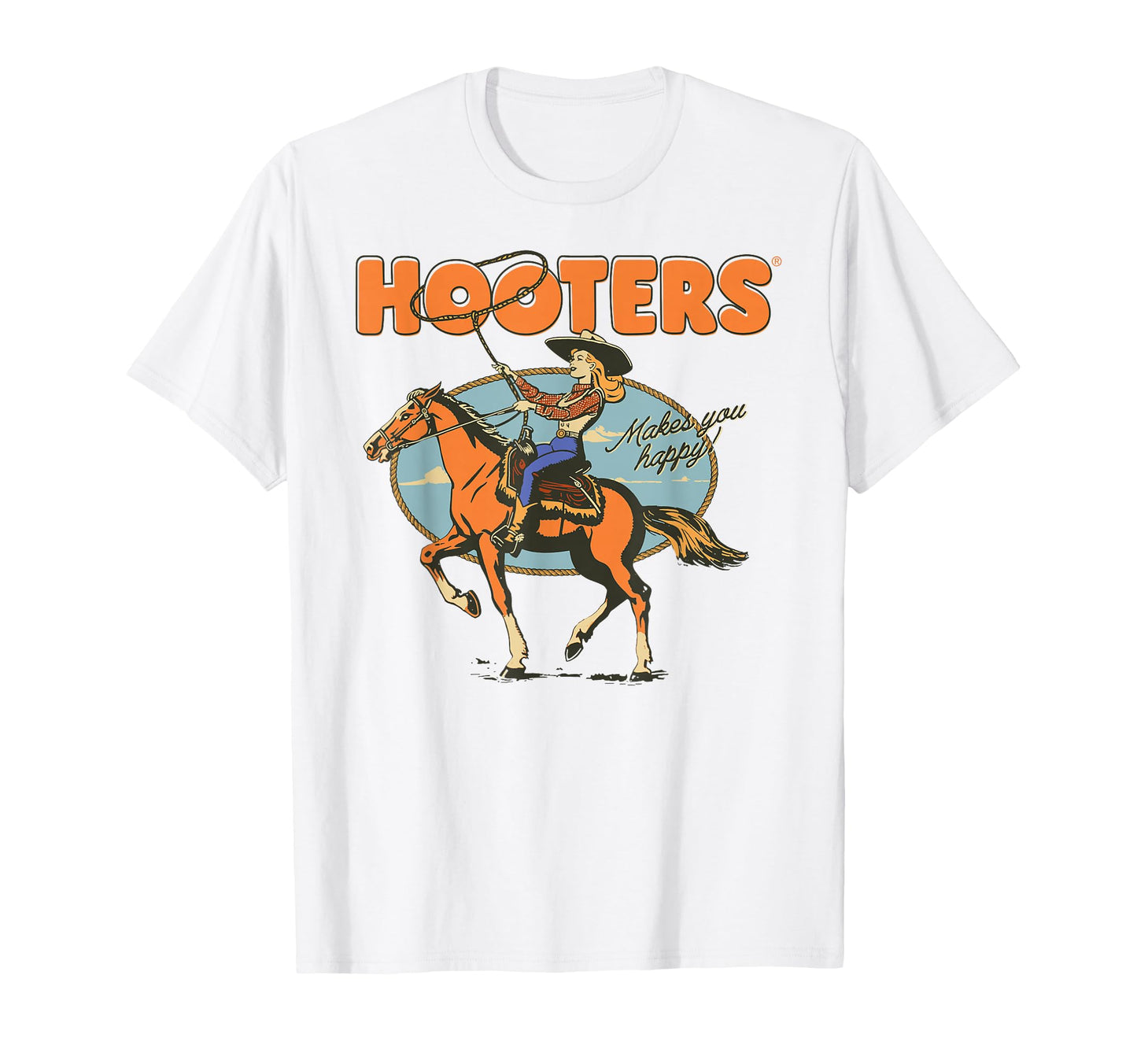 Hooters Makes You Happy Cowgirl Lasso T-Shirt - Custom Art Print Men Women - T-Shirt, Sweatshirt, Hoodie