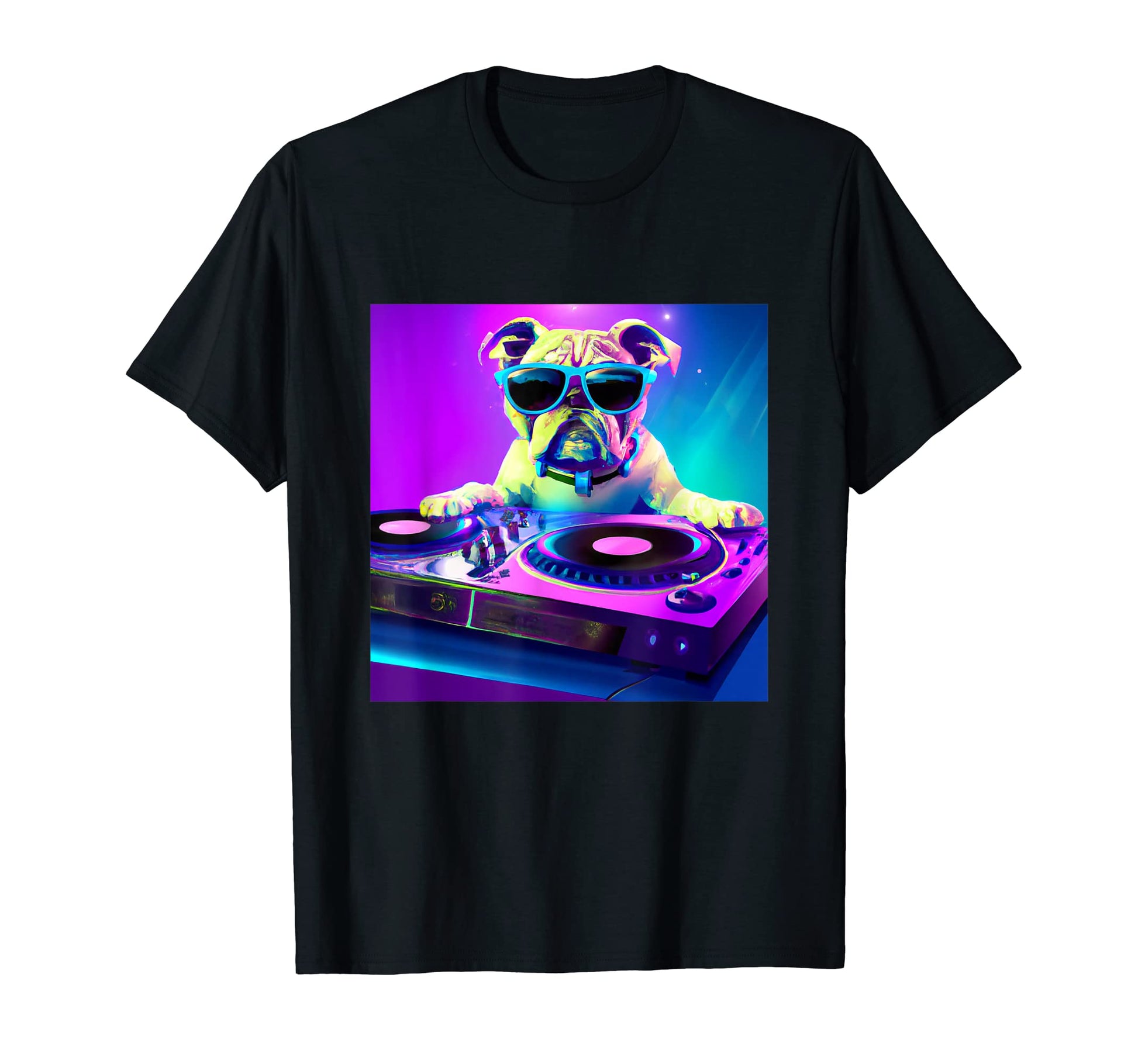 Bulldog Vaporwave Dj Dog Aesthetic T-Shirt - Custom Art Print Men Women - T-Shirt, Sweatshirt, Hoodie