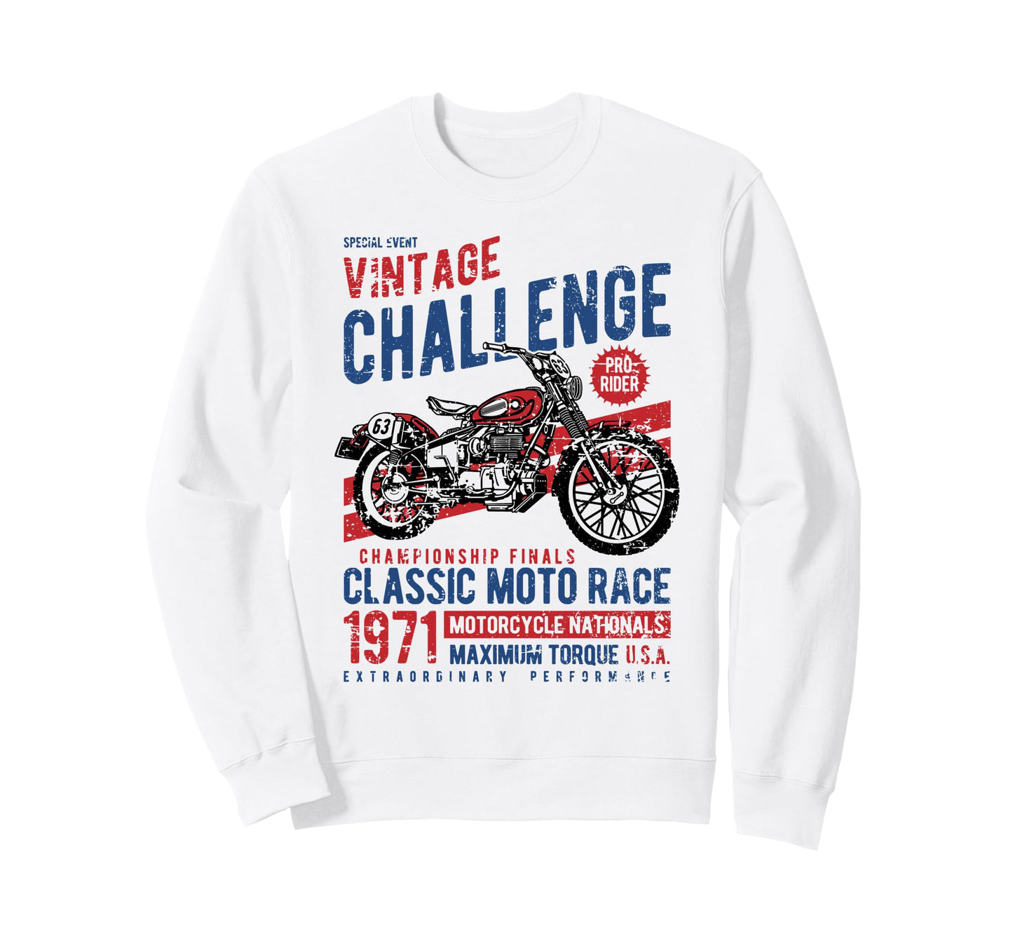 Challenge Motorcycle Race Distressed Sweatshirt - Graphic Print Unisex - T-Shirt, Sweatshirt, Hoodie