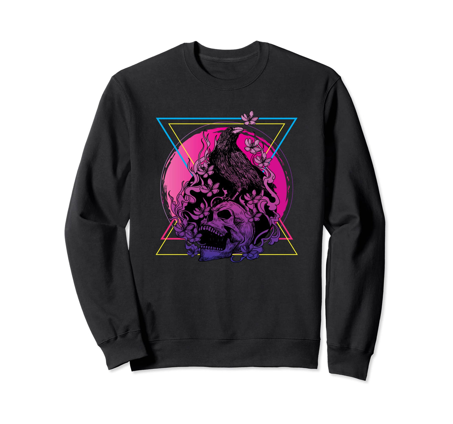 Vaporwave Skull And Crow Aesthetic Sweatshirt - Fun Novelty Design Unisex - T-Shirt, Sweatshirt, Hoodie