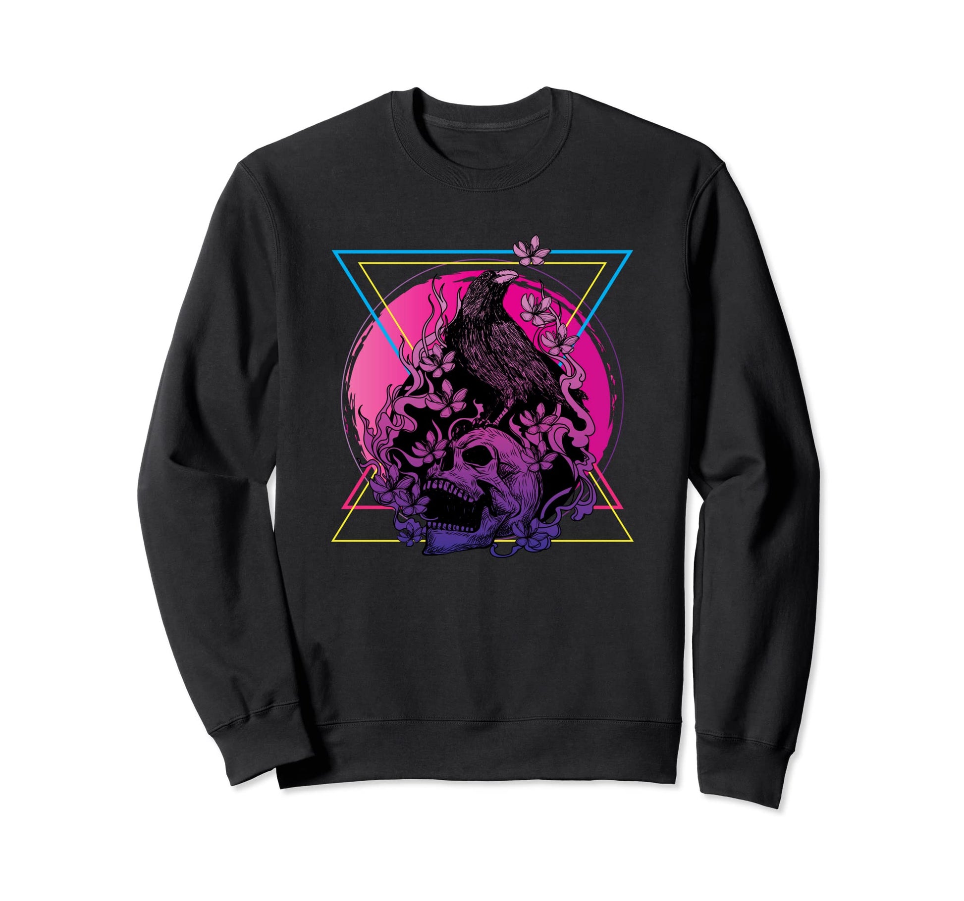 Vaporwave Skull And Crow Aesthetic Sweatshirt - Fun Novelty Design Unisex - T-Shirt, Sweatshirt, Hoodie