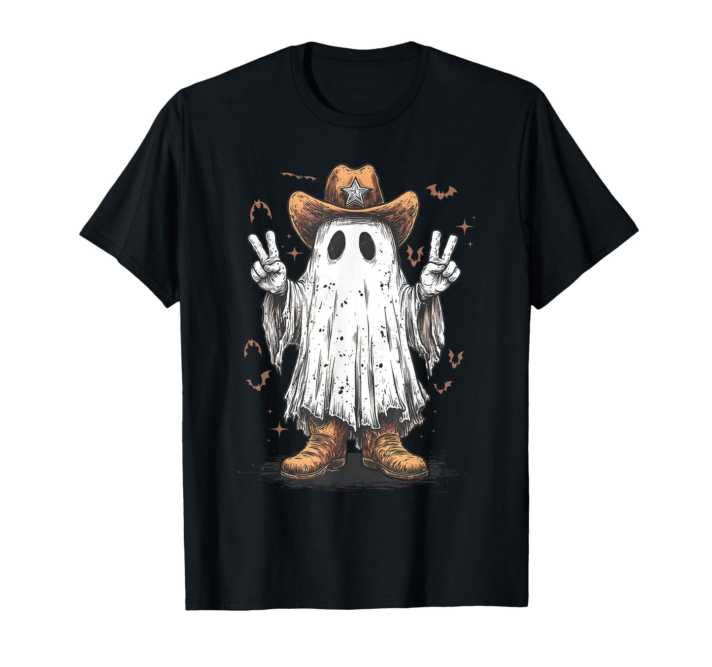 Halloween Funny Ghost Cowboy Western T-Shirt - Custom Art Print Men Women - T-Shirt, Sweatshirt, Hoodie