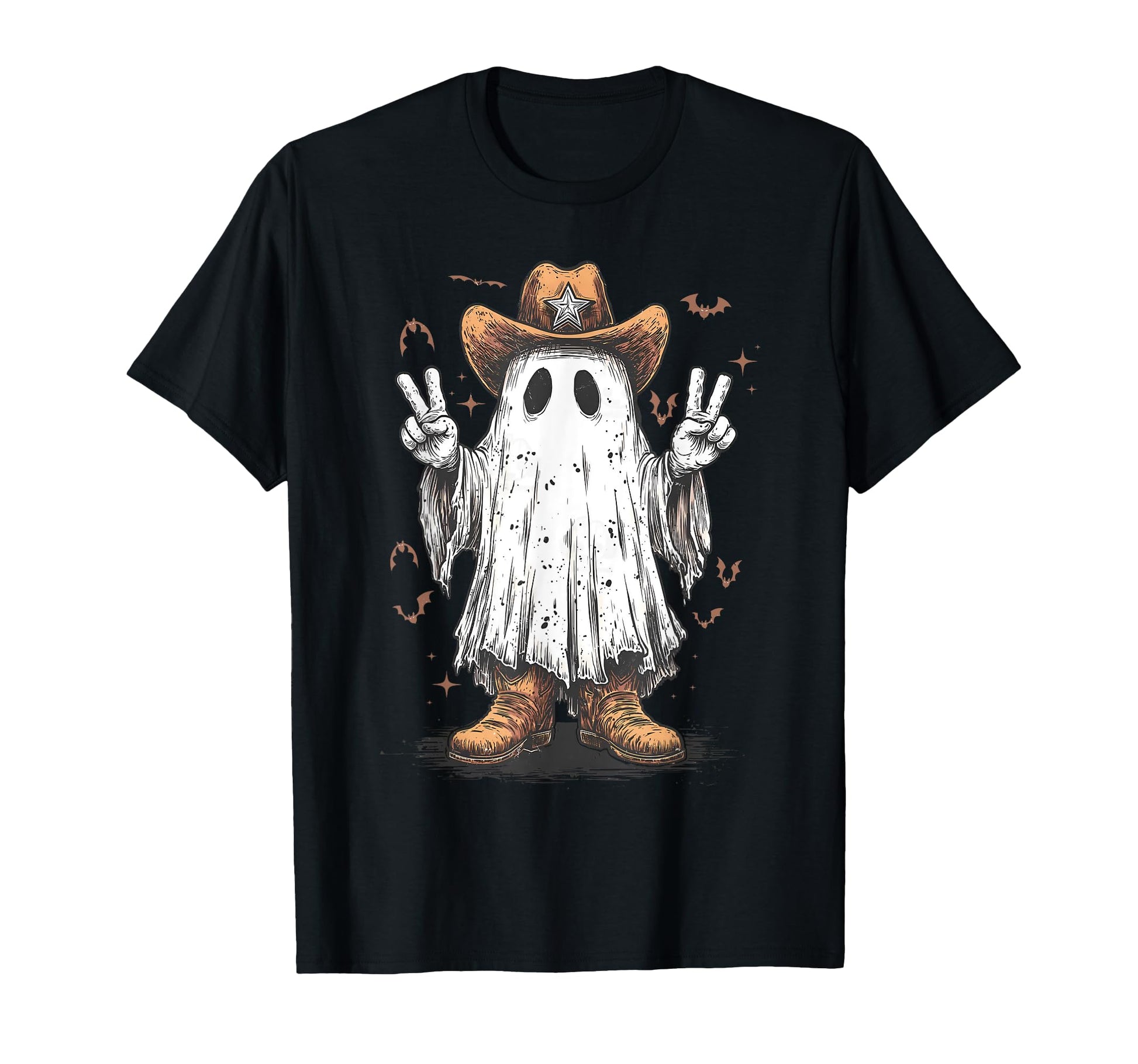 Halloween Funny Ghost Cowboy Western T-Shirt - Custom Art Print Men Women - T-Shirt, Sweatshirt, Hoodie