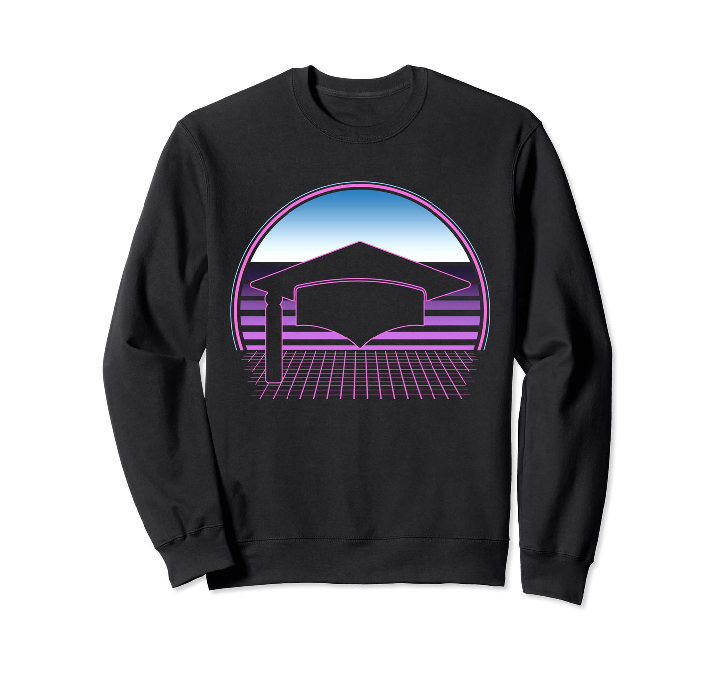 Graduation Cap 80S Vaporwave Sweatshirt - Aesthetic Graphic for Adults - T-Shirt, Sweatshirt, Hoodie