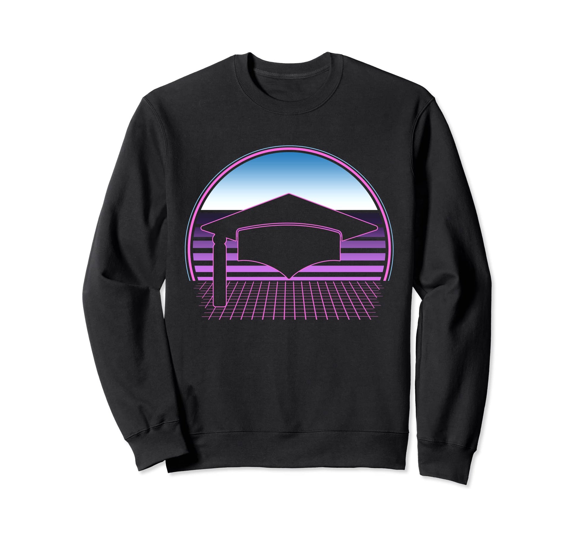 Graduation Cap 80S Vaporwave Sweatshirt - Aesthetic Graphic for Adults - T-Shirt, Sweatshirt, Hoodie