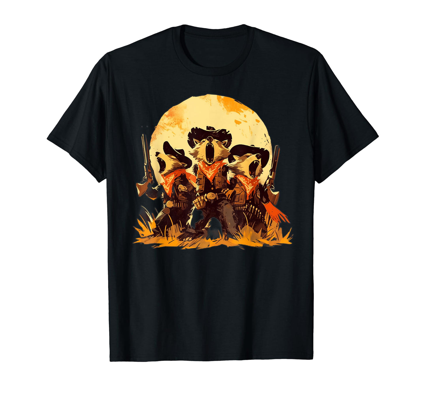 Raccoon Howling Moon Cowboy Funny T-Shirt - Custom Art Print Men Women - T-Shirt, Sweatshirt, Hoodie