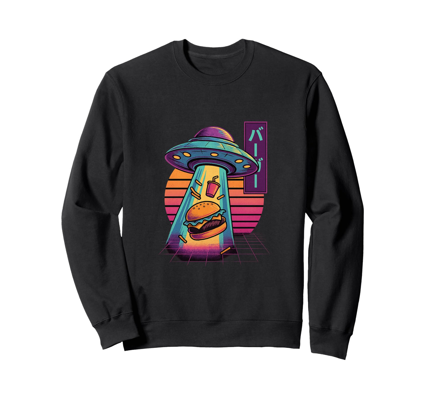 Burger Ufo Abduction Vaporwave Aesthetic Sweatshirt - Trendy Graphic Unisex - T-Shirt, Sweatshirt, Hoodie