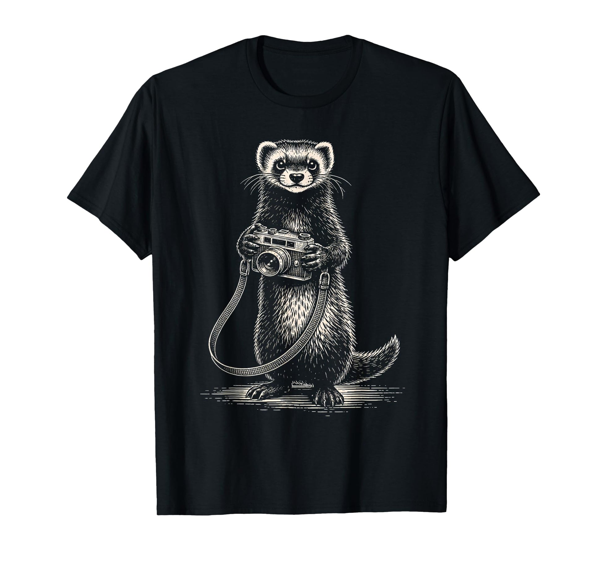Ferret Photographer Camera T-Shirt - Minimalist Print Men Women - T-Shirt, Sweatshirt, Hoodie