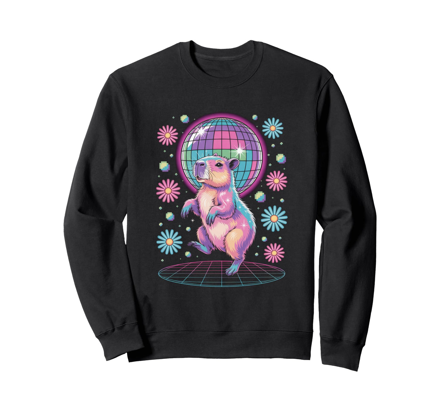 Capybara Disco Dance Vaporwave Sweatshirt - Graphic Print for Adults - T-Shirt, Sweatshirt, Hoodie