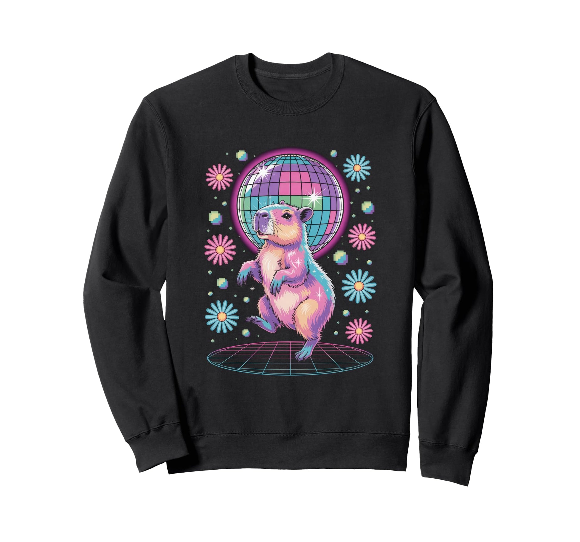 Capybara Disco Dance Vaporwave Sweatshirt - Graphic Print for Adults - T-Shirt, Sweatshirt, Hoodie