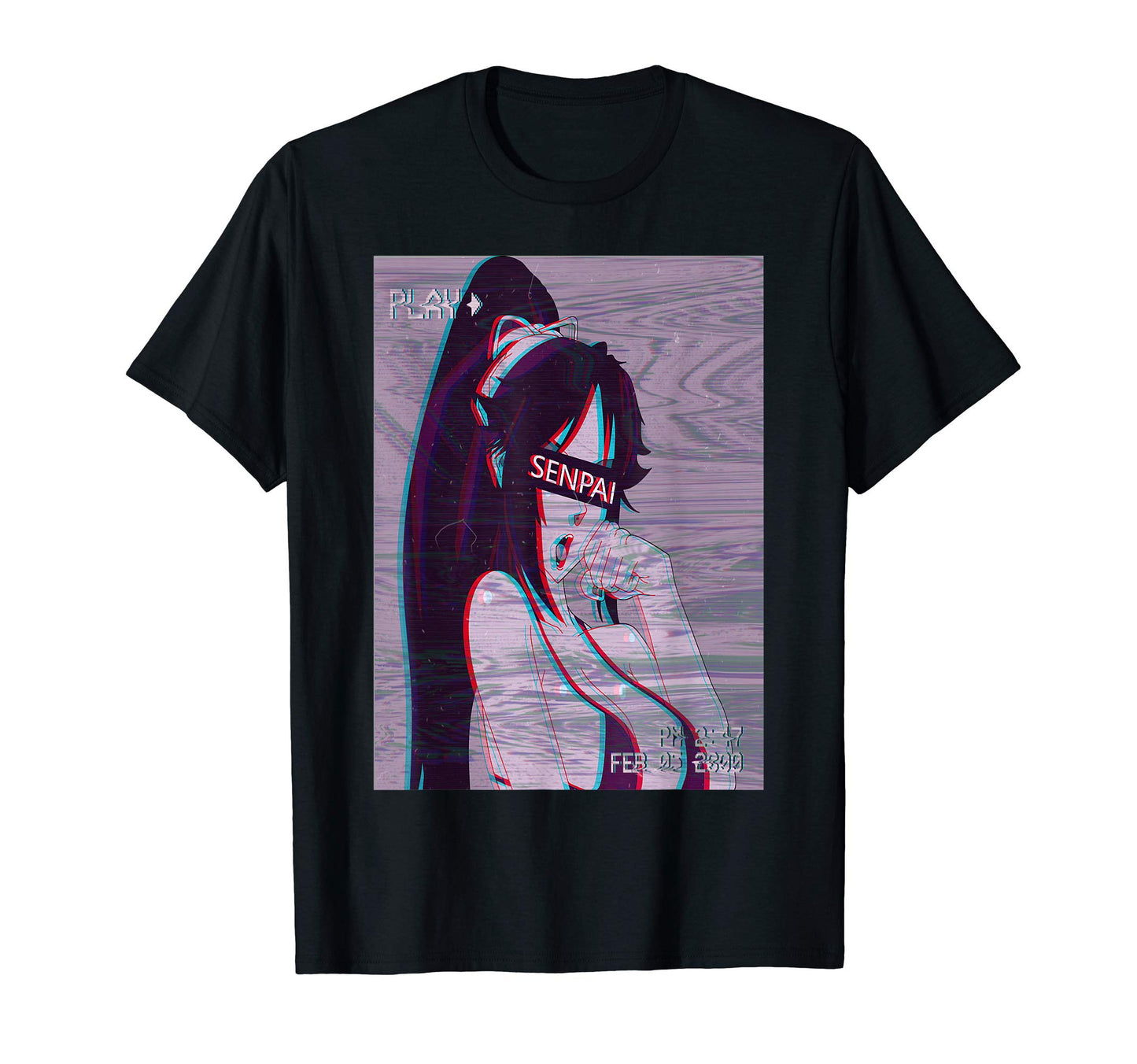 Senpai Anime Vaporwave Aesthetic Glitch T-Shirt - Graphic Print Unisex - T-Shirt, Sweatshirt, Hoodie