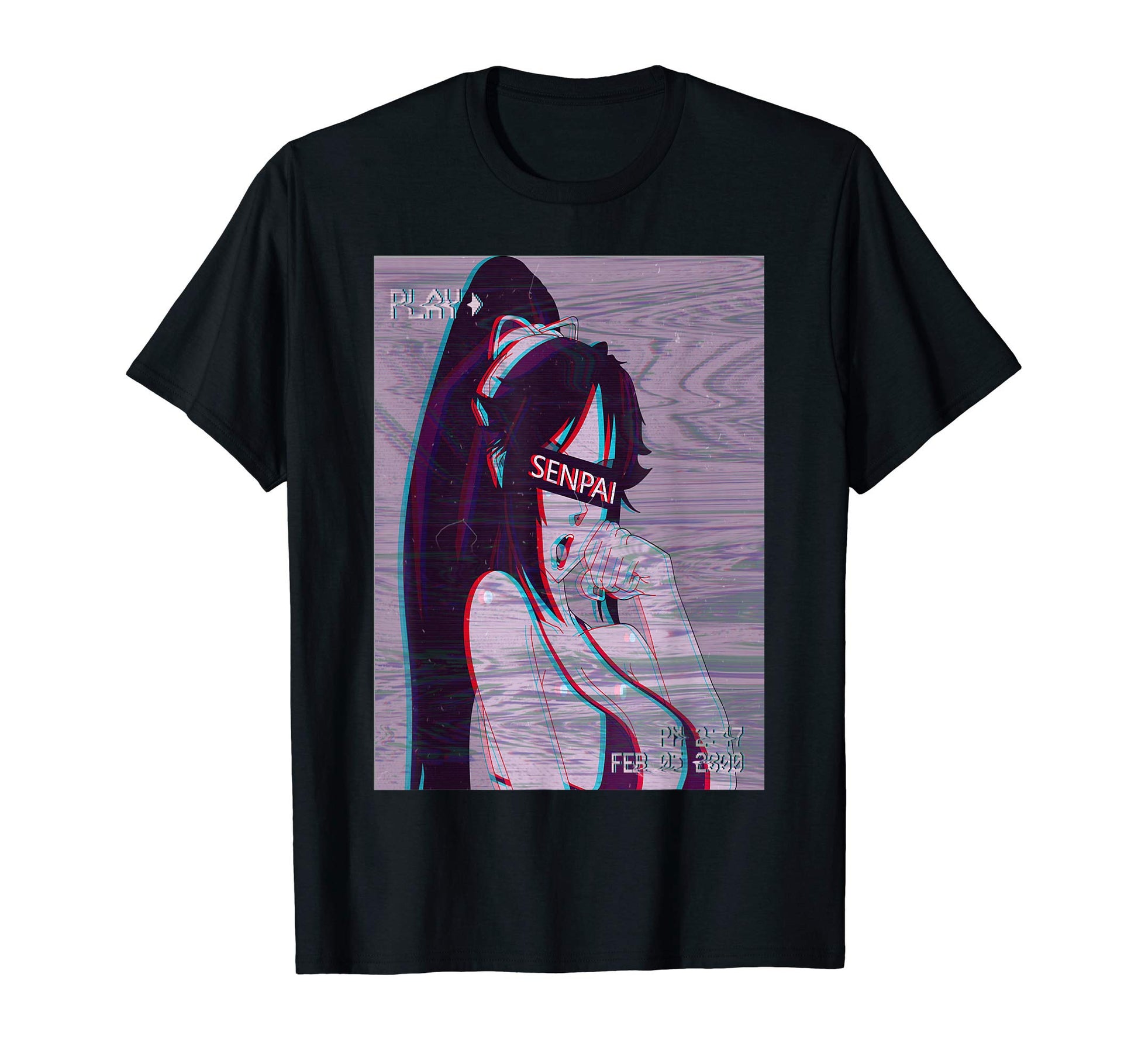 Senpai Anime Vaporwave Aesthetic Glitch T-Shirt - Graphic Print Unisex - T-Shirt, Sweatshirt, Hoodie