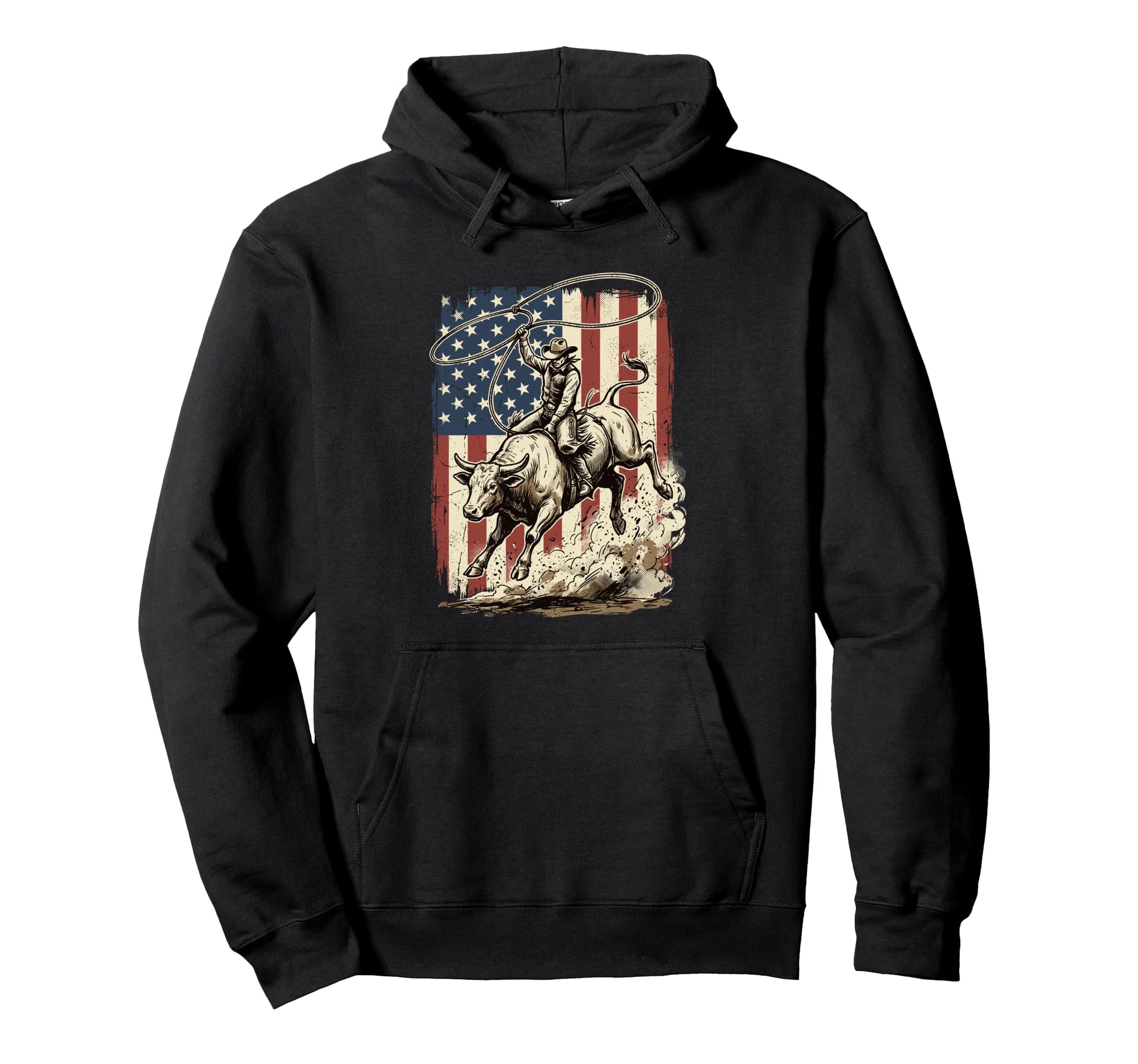 Patriotic Rodeo Bull Rider Cowboy Hoodie - Graphic Print for Adults - T-Shirt, Sweatshirt, Hoodie