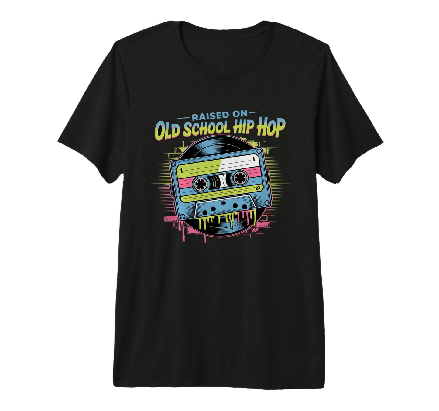 Raised Old School Hip Hop Cassette Vinyl T-Shirt - Unique Graphic Unisex - T-Shirt, Sweatshirt, Hoodie