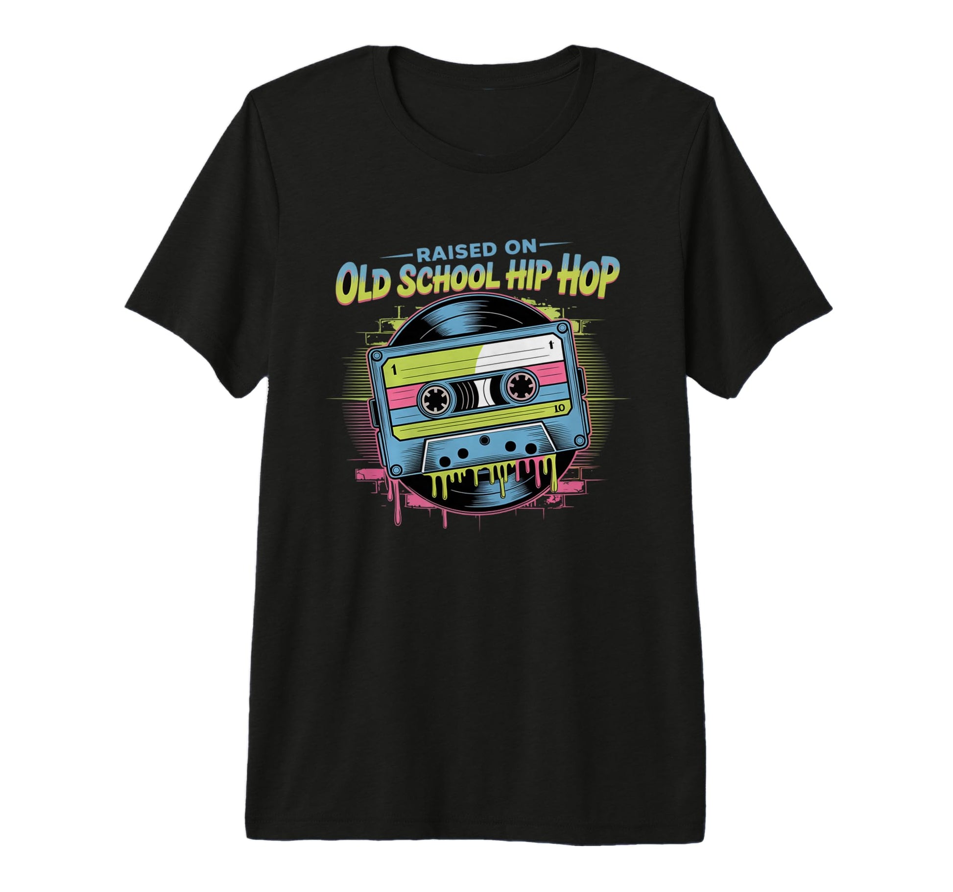 Raised Old School Hip Hop Cassette Vinyl T-Shirt - Unique Graphic Unisex - T-Shirt, Sweatshirt, Hoodie