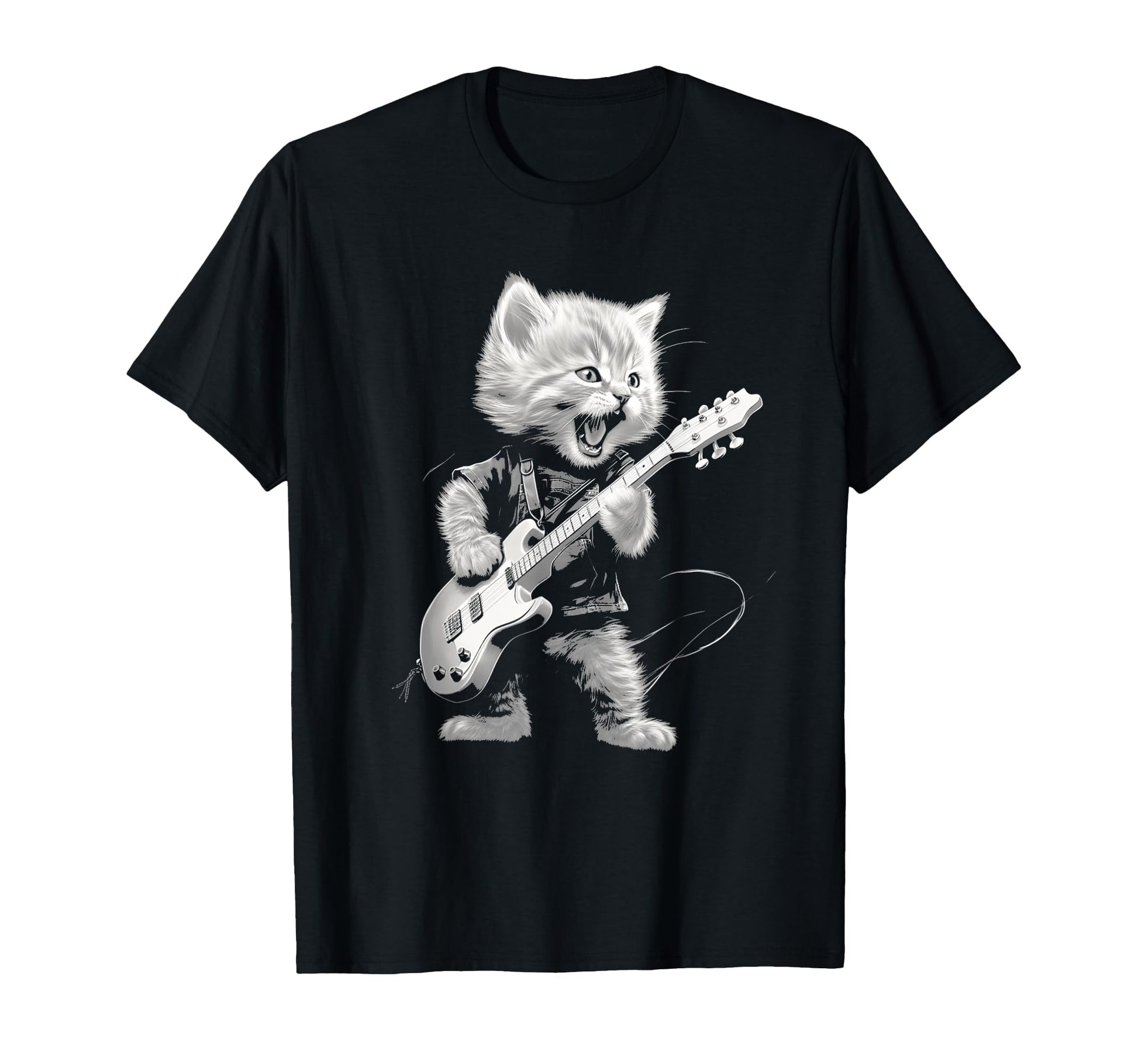 Rock Cat Playing Guitar Funny Guitar T-Shirt - Fun Novelty Design Unisex - T-Shirt, Sweatshirt, Hoodie