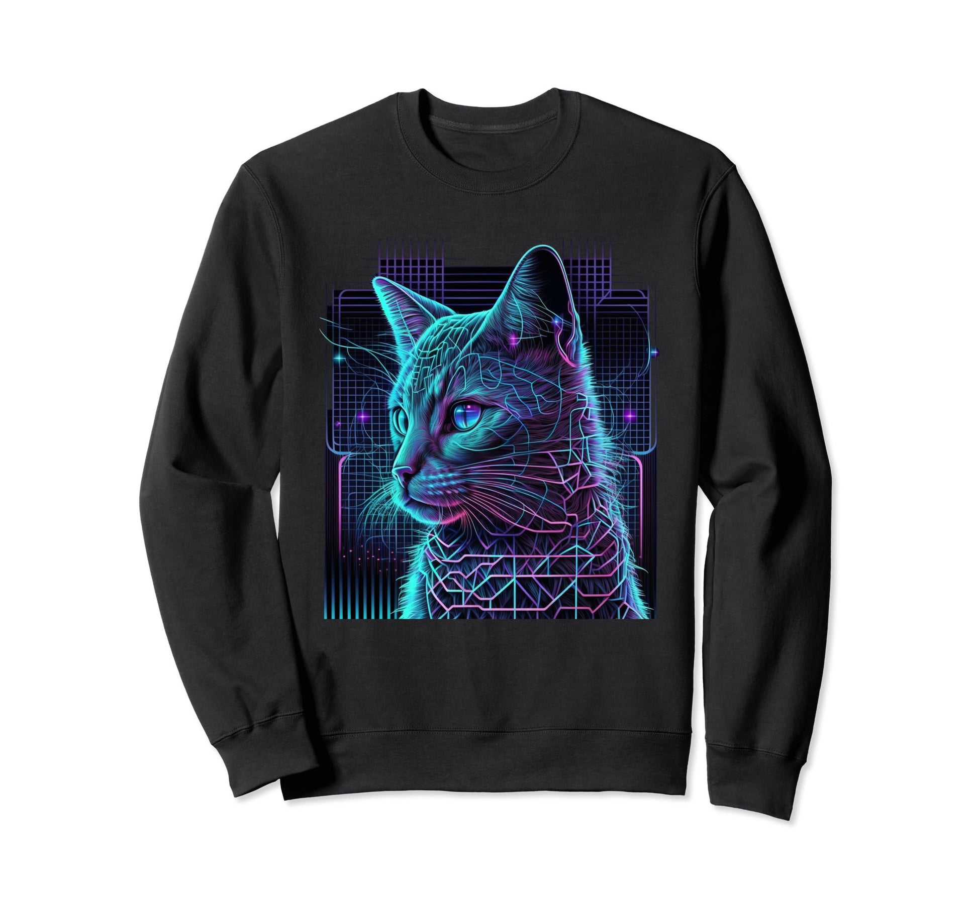 Vaporwave Aesthetic Futurism Cat Sweatshirt - Streetwear Style Unisex - T-Shirt, Sweatshirt, Hoodie