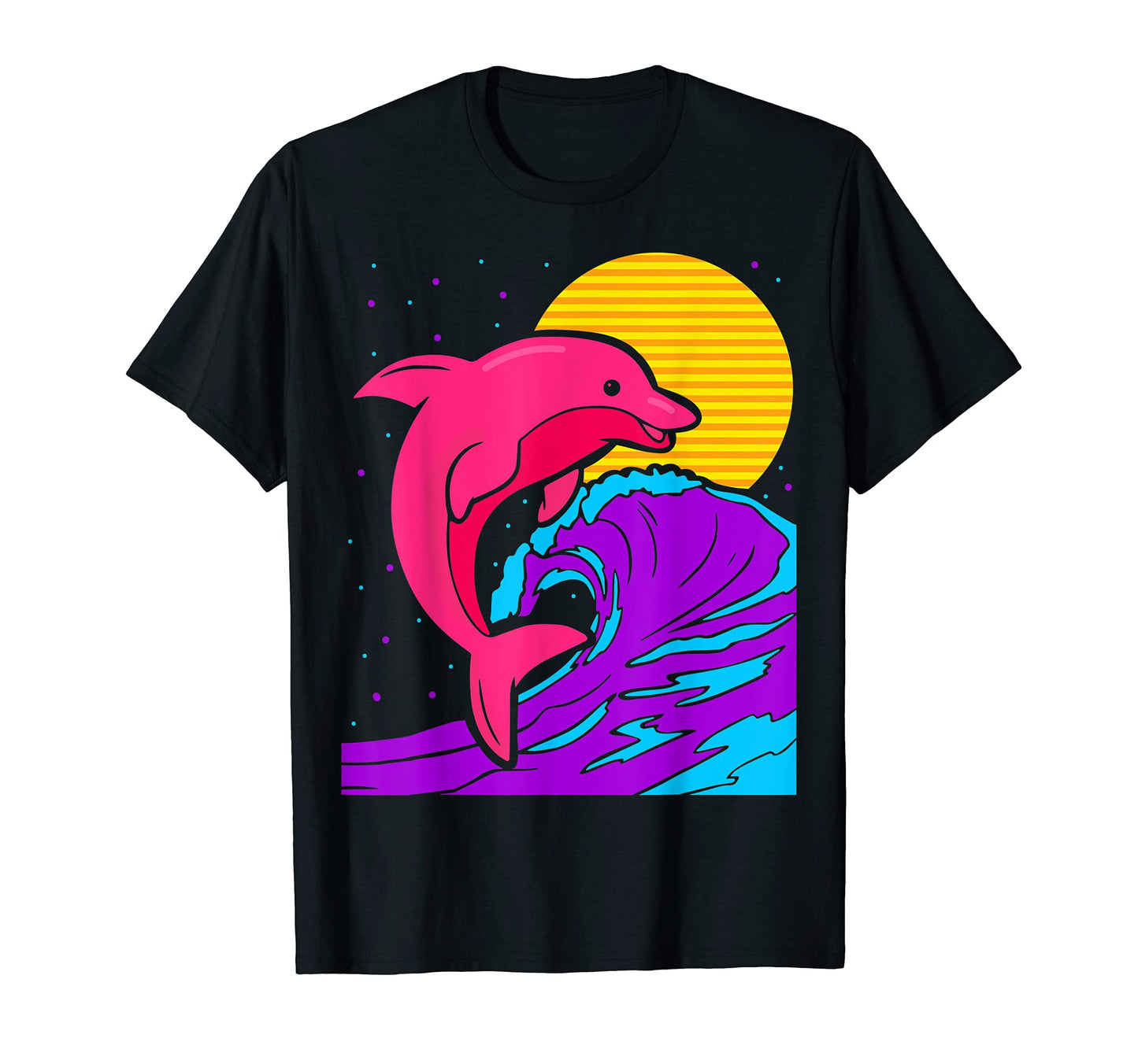 80S Wave Dolphin Electro Wave T-Shirt - Minimalist Print Men Women - T-Shirt, Sweatshirt, Hoodie
