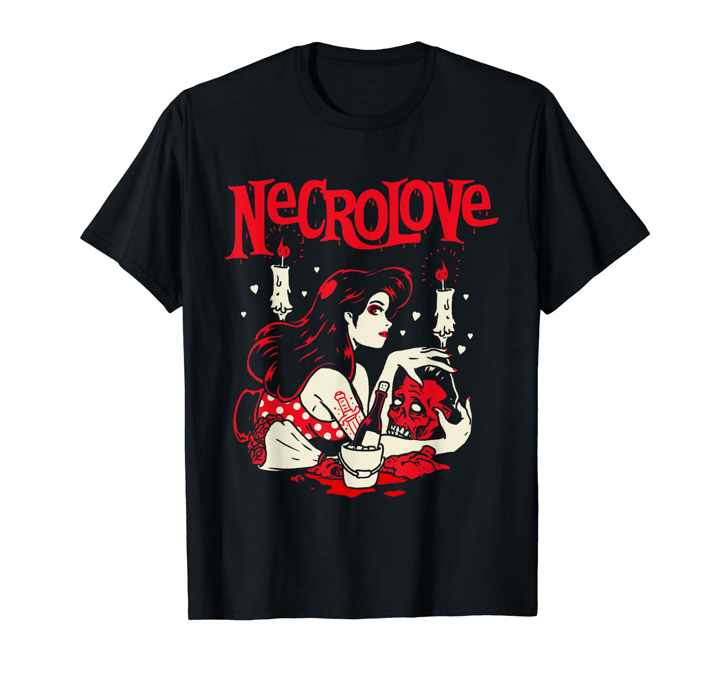 Necro Love Goth Pinup Frankenstein T-Shirt - Novelty Apparel for Adults - T-Shirt, Sweatshirt, Hoodie