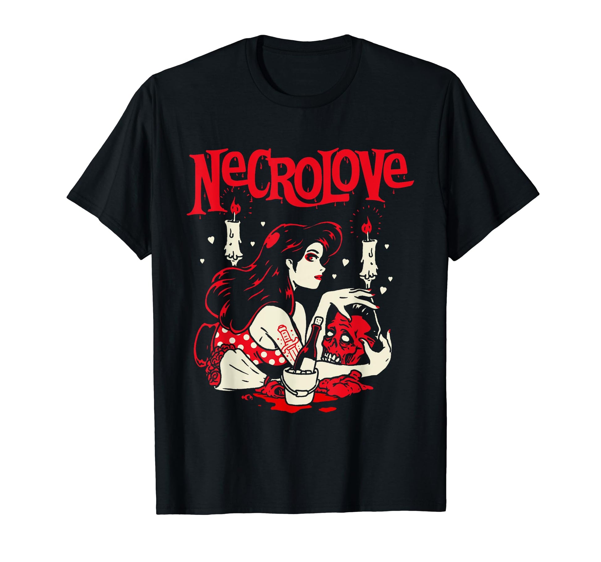 Necro Love Goth Pinup Frankenstein T-Shirt - Novelty Apparel for Adults - T-Shirt, Sweatshirt, Hoodie