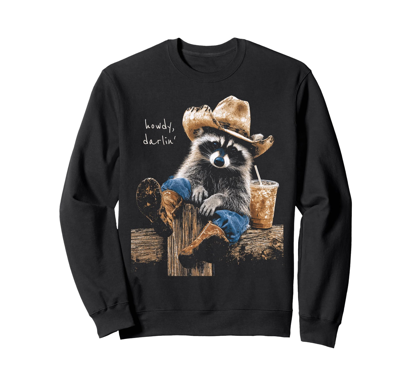 Western Cowboy Cowgirl Raccoon Sweatshirt - Trendy Graphic for Adults - T-Shirt, Sweatshirt, Hoodie