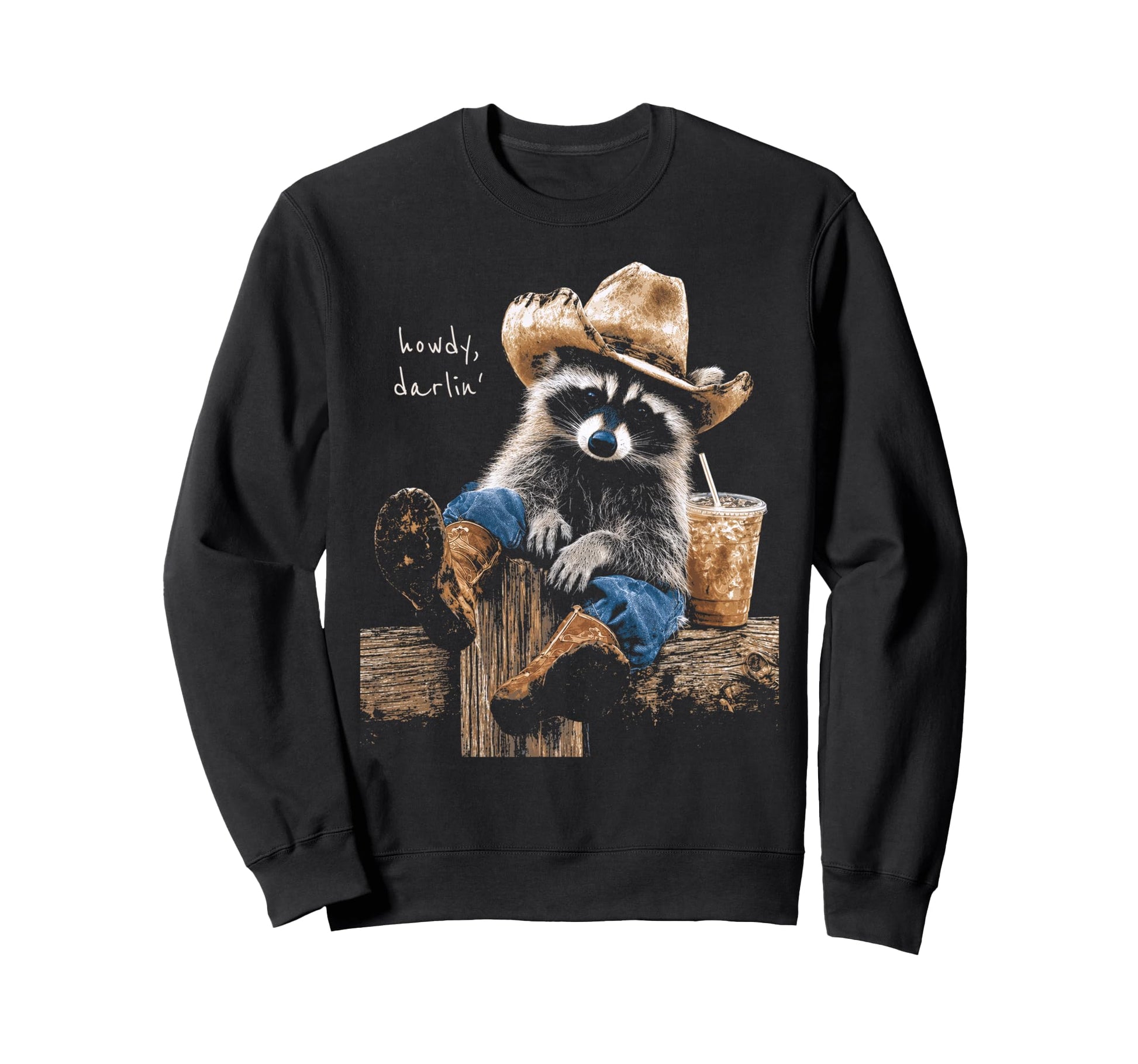 Western Cowboy Cowgirl Raccoon Sweatshirt - Trendy Graphic for Adults - T-Shirt, Sweatshirt, Hoodie