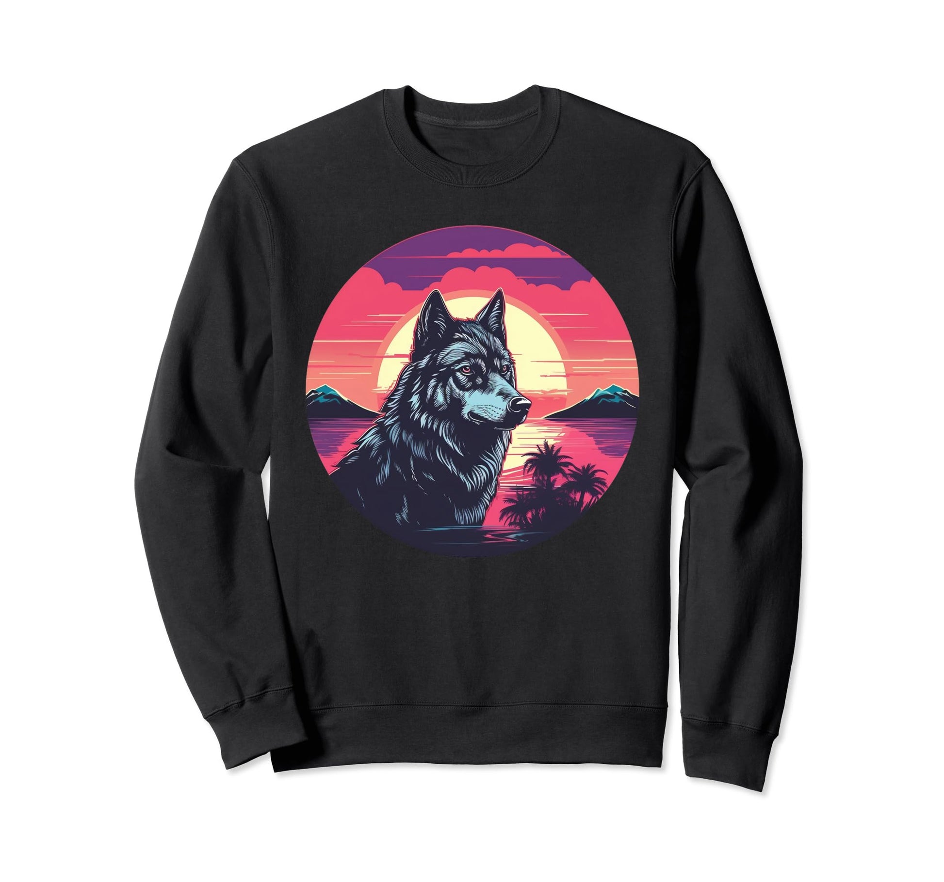 Vaporwave Wolf I Aesthetic Wolf Sweatshirt - Casual Everyday Wear Unisex - T-Shirt, Sweatshirt, Hoodie