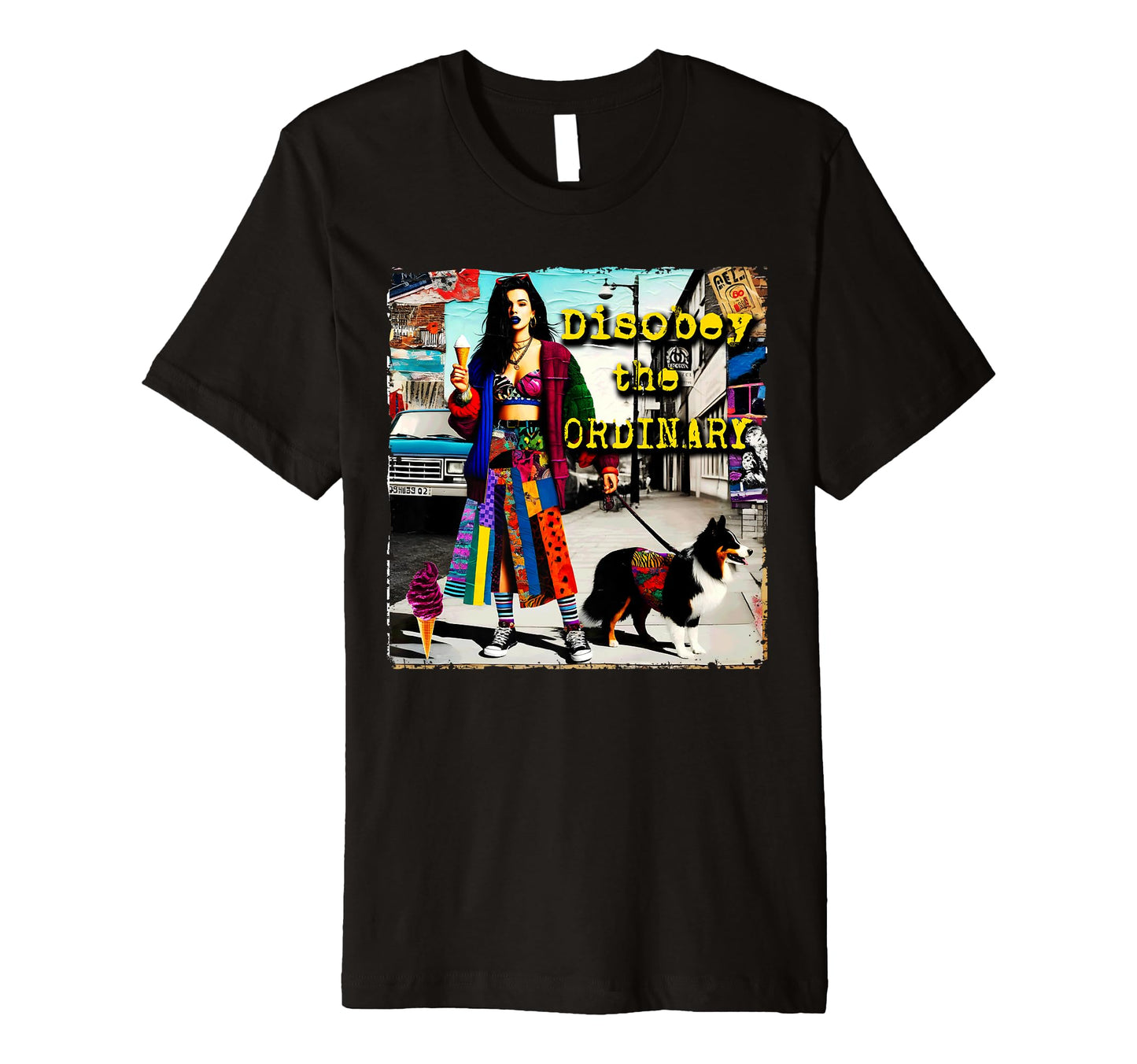 90S Dog Pop Punk Grunge Colorful Distressed T-Shirt - Graphic Print Unisex - T-Shirt, Sweatshirt, Hoodie