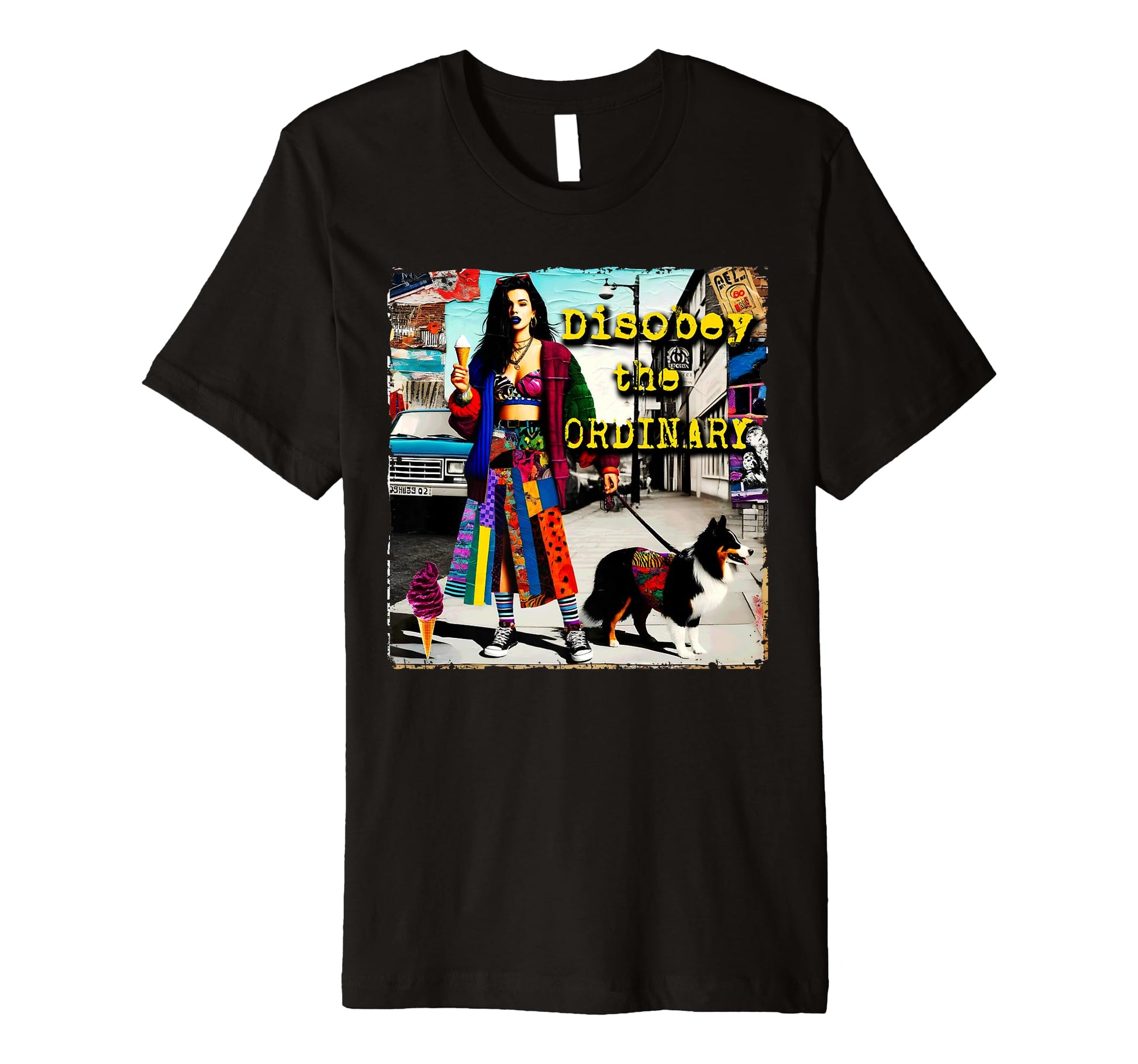 90S Dog Pop Punk Grunge Colorful Distressed T-Shirt - Graphic Print Unisex - T-Shirt, Sweatshirt, Hoodie