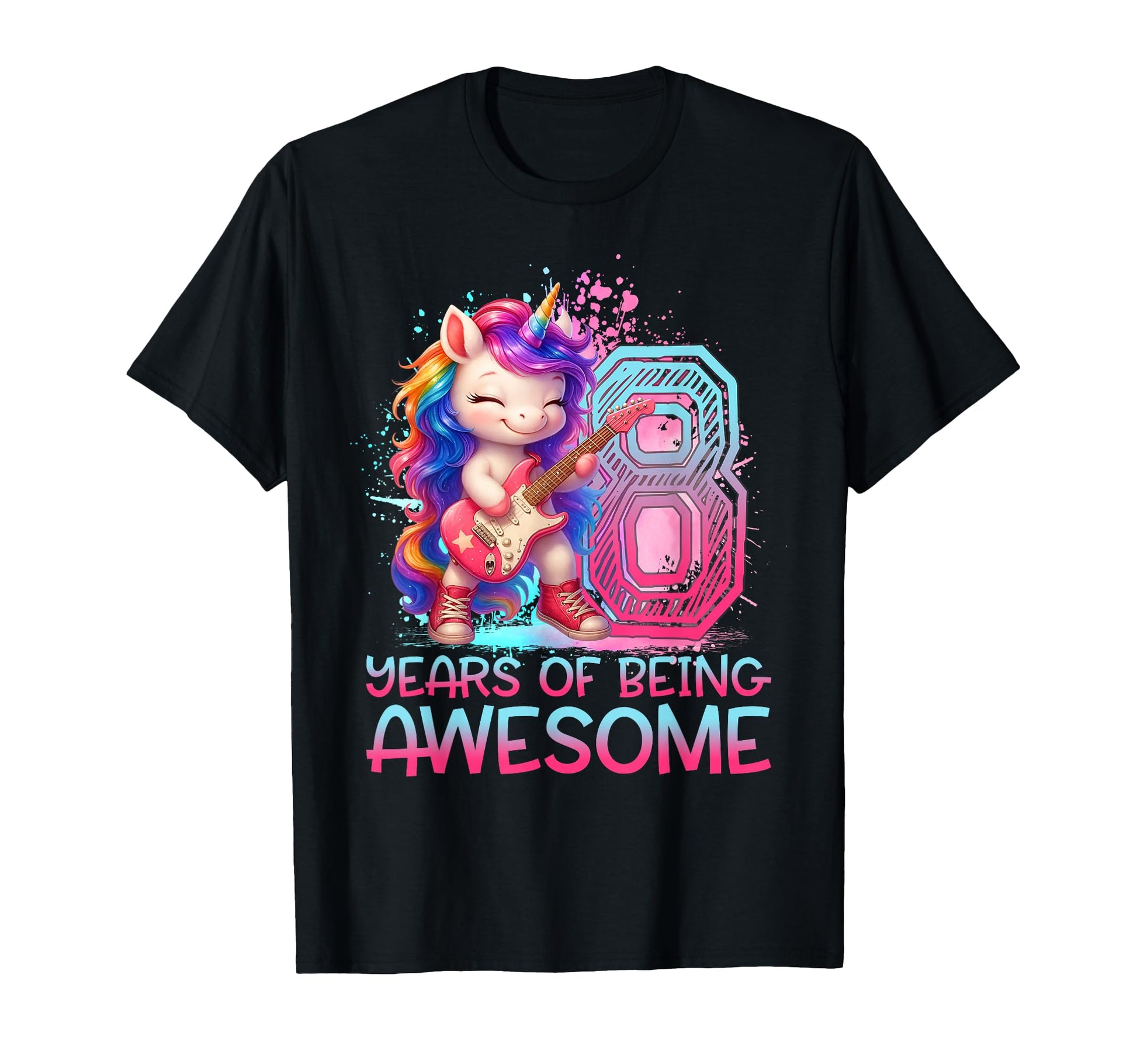 8 Years Being Awesome Unicorn Rock T-Shirt - Aesthetic Graphic Men Women - T-Shirt, Sweatshirt, Hoodie