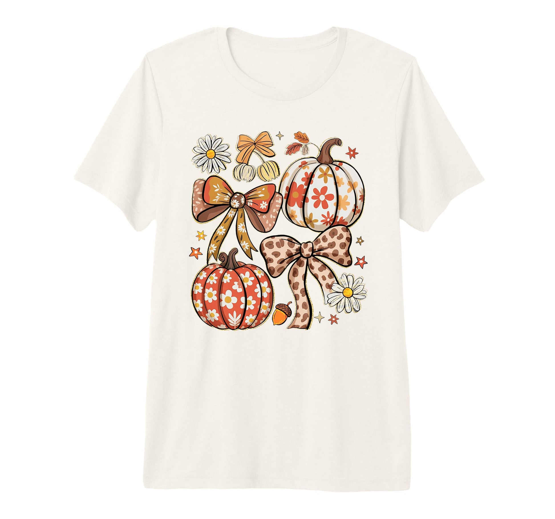 Boho Fall Pumpkins Daisies Bows T-Shirt - Casual Everyday Wear Men Women - T-Shirt, Sweatshirt, Hoodie