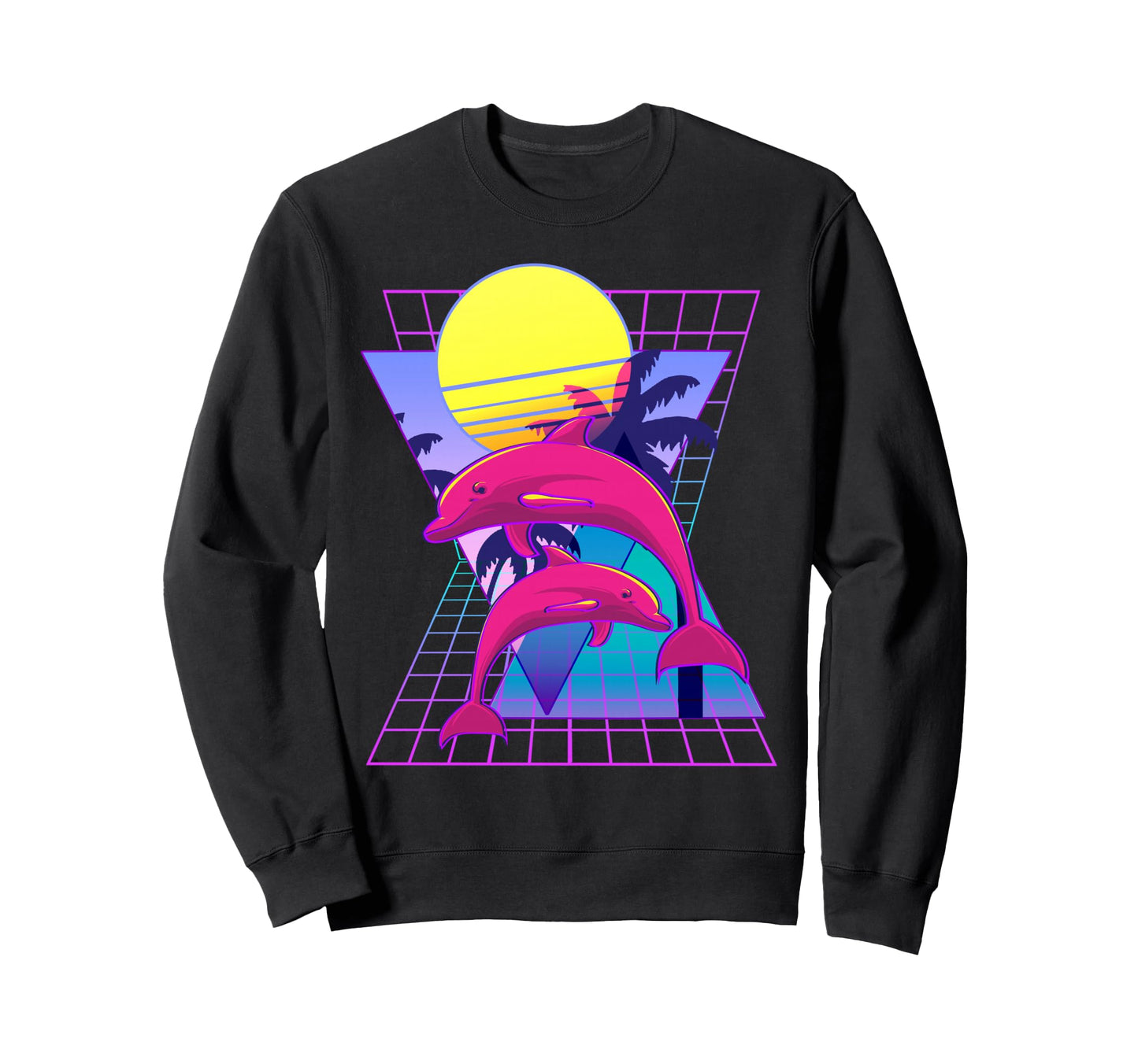 Vaporwave Dolphins 80S Aesthetic Sweatshirt - Fun Novelty Design Unisex - T-Shirt, Sweatshirt, Hoodie
