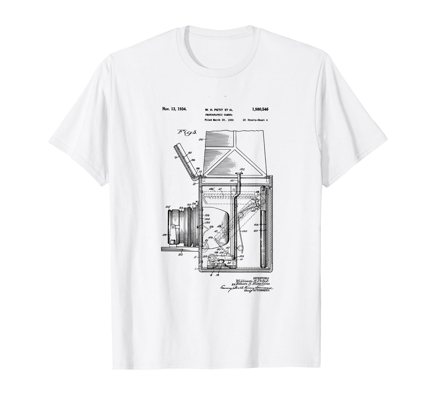 Camera Photographic Patent 1934 Drawing T-Shirt - Trendy Graphic for Adults - T-Shirt, Sweatshirt, Hoodie