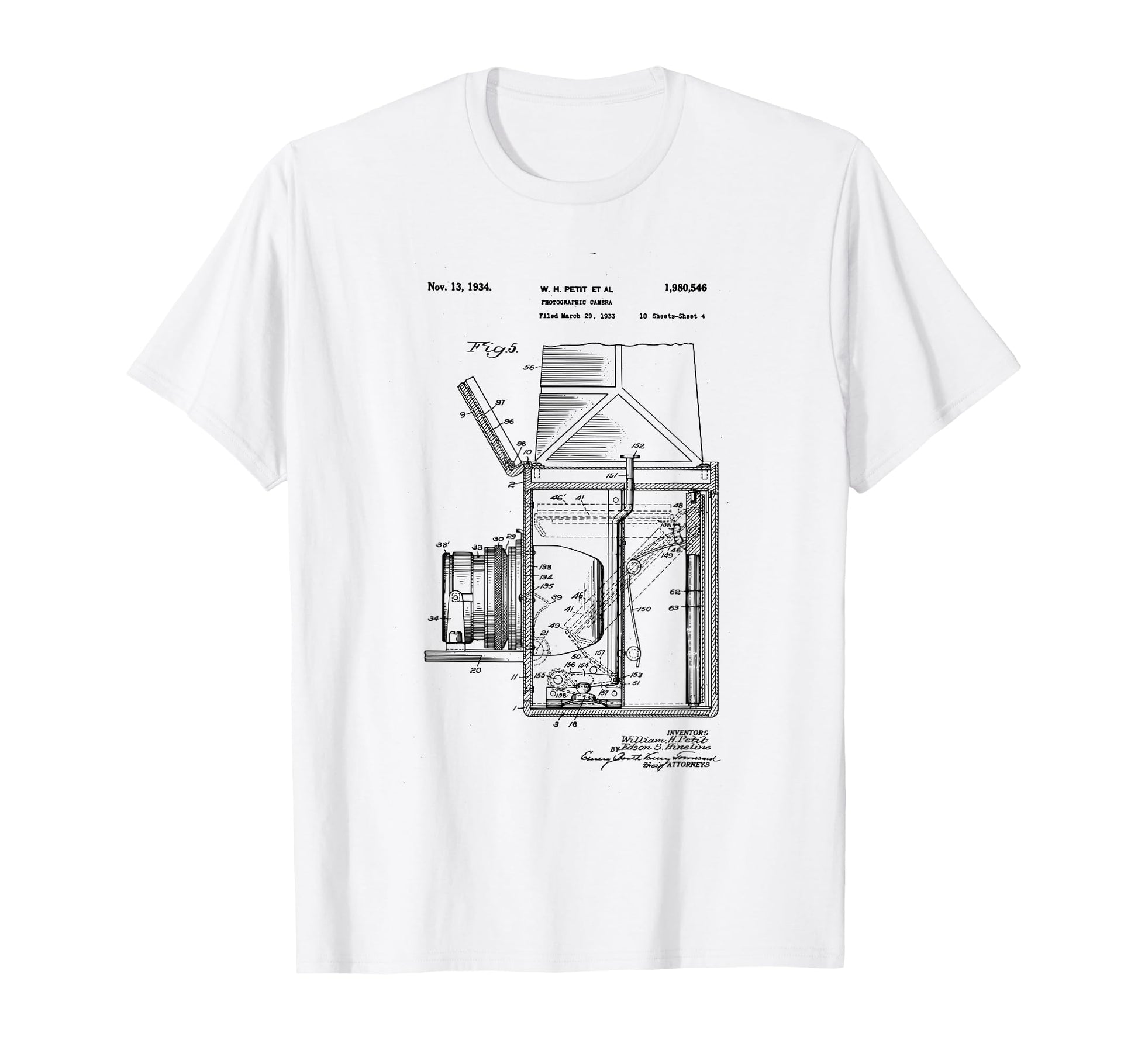 Camera Photographic Patent 1934 Drawing T-Shirt - Trendy Graphic for Adults - T-Shirt, Sweatshirt, Hoodie