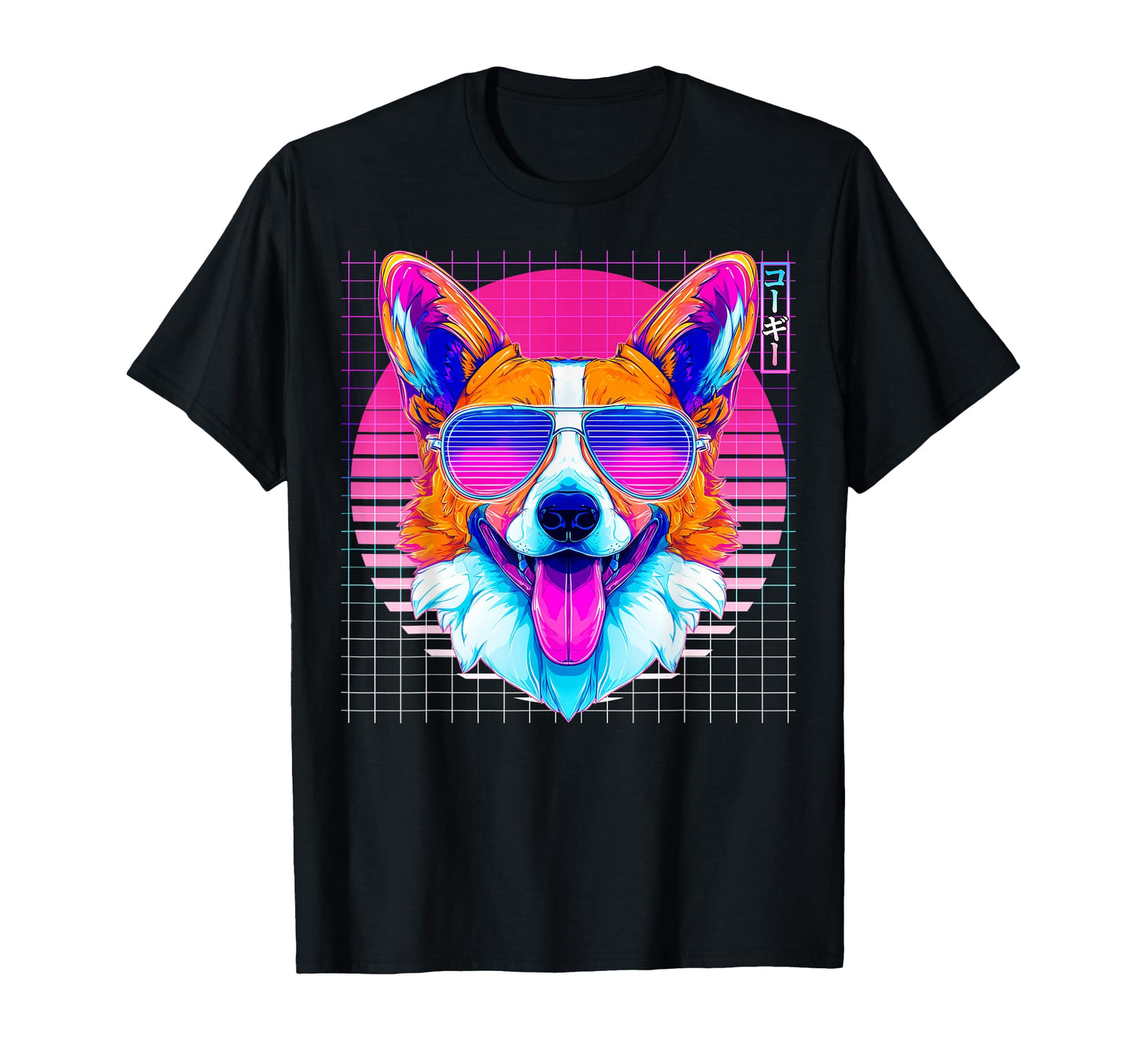 Corgi Sunglasses Dog Vaporwave T-Shirt - Minimalist Print for Adults - T-Shirt, Sweatshirt, Hoodie