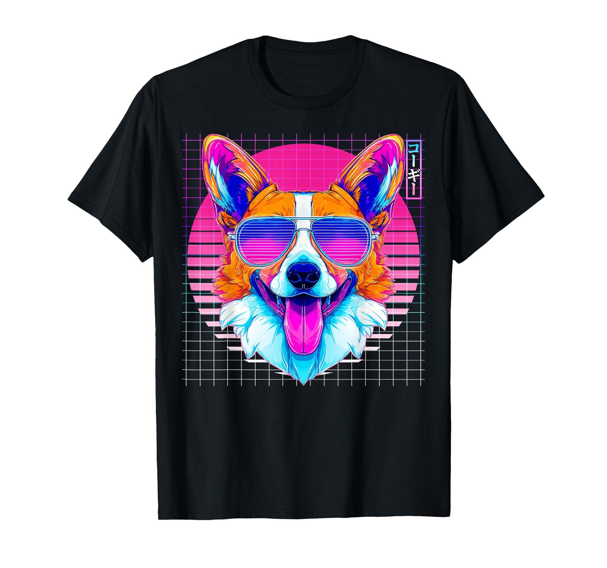 Corgi Sunglasses Dog Vaporwave T-Shirt - Minimalist Print for Adults - T-Shirt, Sweatshirt, Hoodie