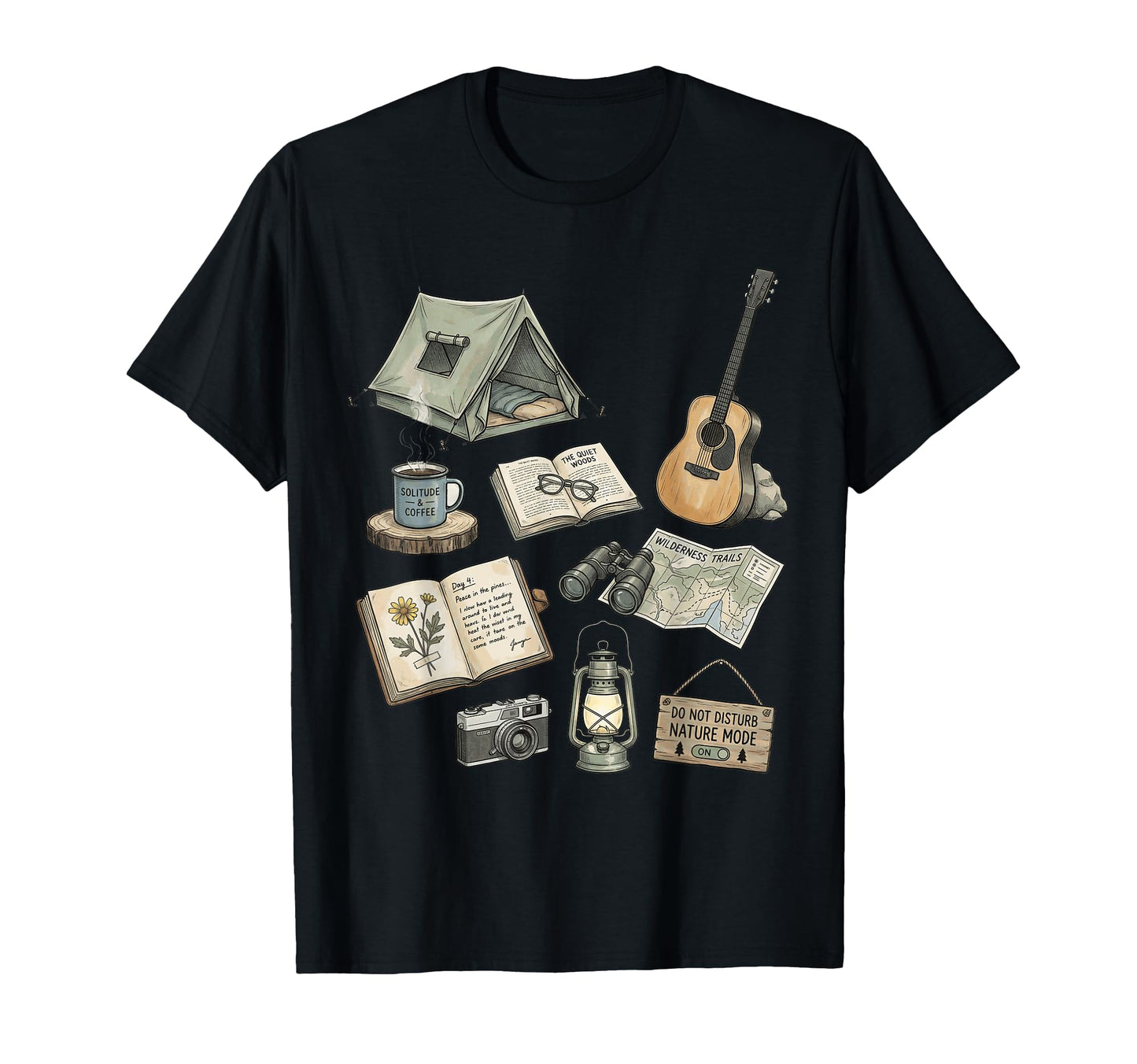 Solo Nature Camping Journal Forest Icons T-Shirt - Graphic Print Men Women - T-Shirt, Sweatshirt, Hoodie
