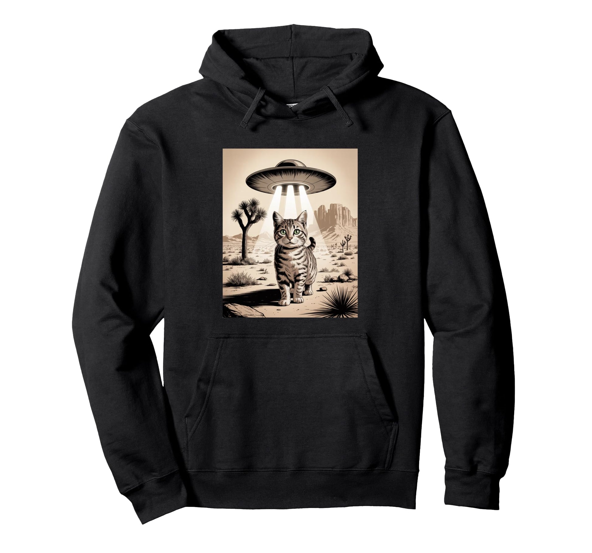 Ufo Cowboy Cat Feline Hoodie - Graphic Print Men Women - T-Shirt, Sweatshirt, Hoodie
