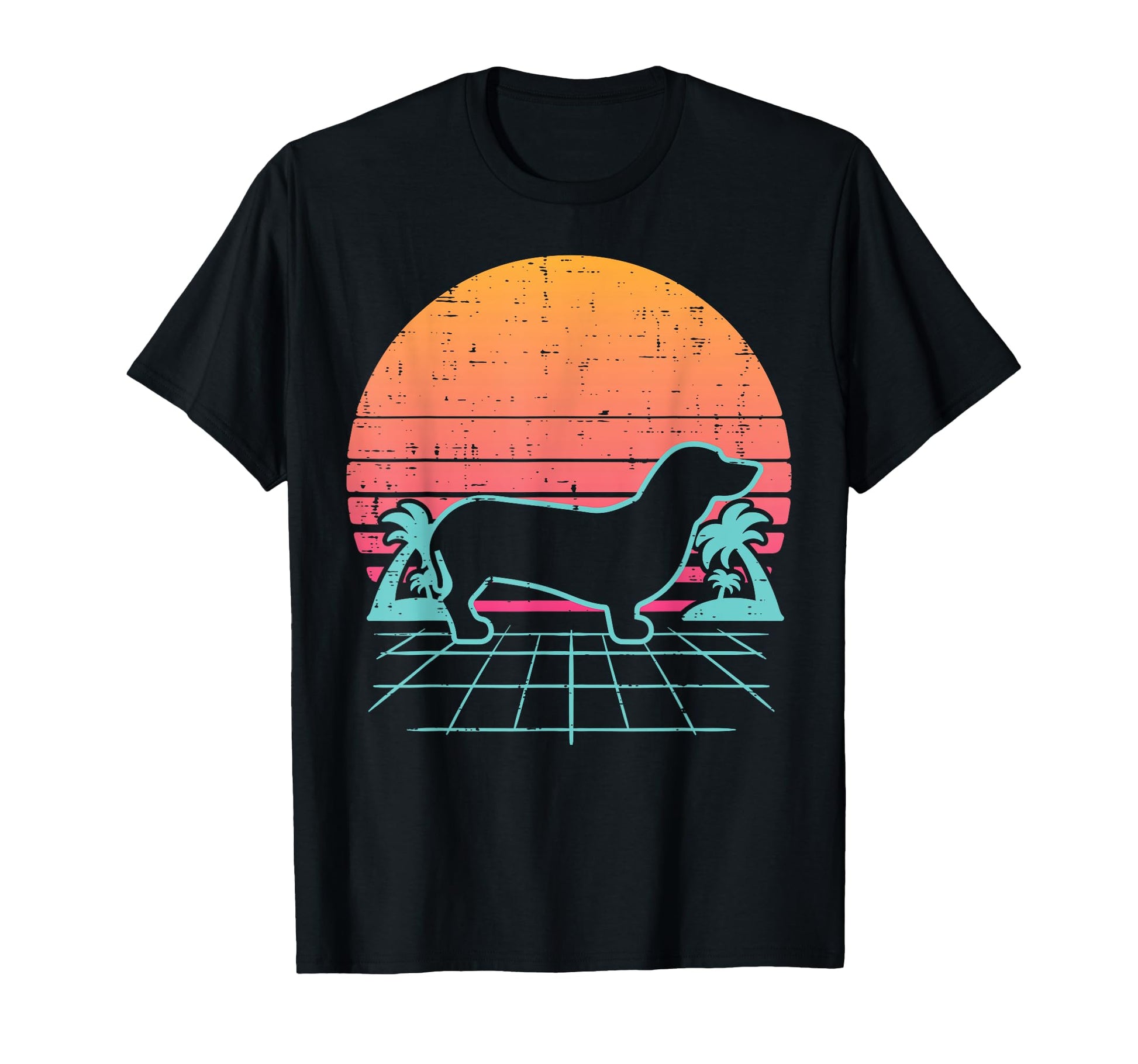 Vaporwave Aesthetic Dachshund Weiner Dog T-Shirt - Custom Art Print Unisex - T-Shirt, Sweatshirt, Hoodie