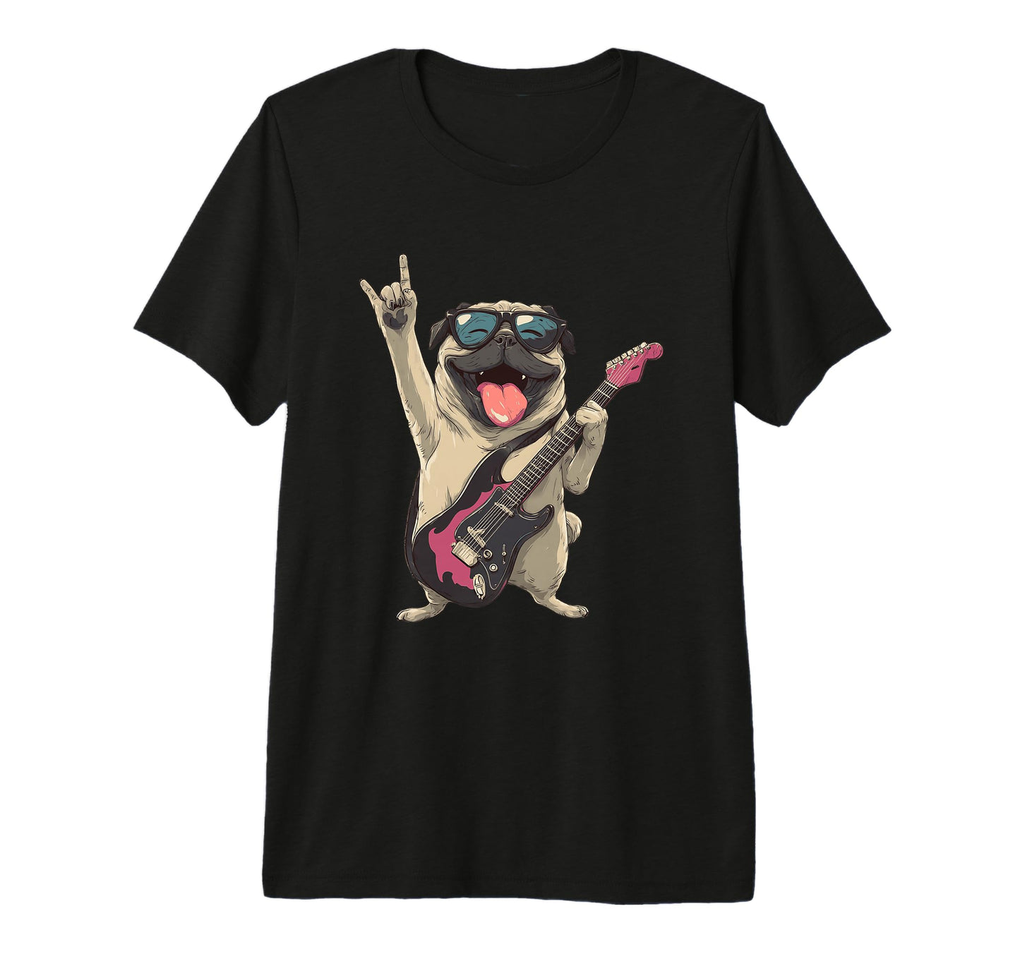 Rockstar Pug Sunglasses Electric T-Shirt - Fun Novelty Design for Adults - T-Shirt, Sweatshirt, Hoodie