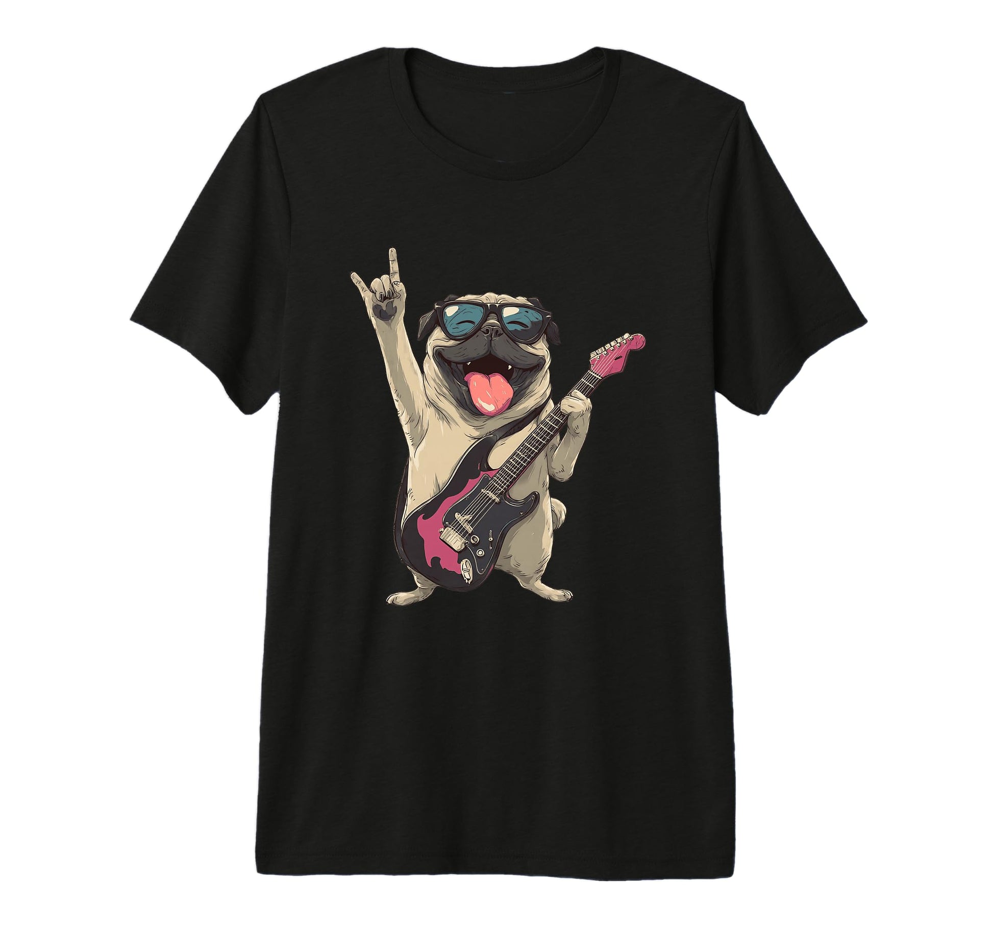 Rockstar Pug Sunglasses Electric T-Shirt - Fun Novelty Design for Adults - T-Shirt, Sweatshirt, Hoodie