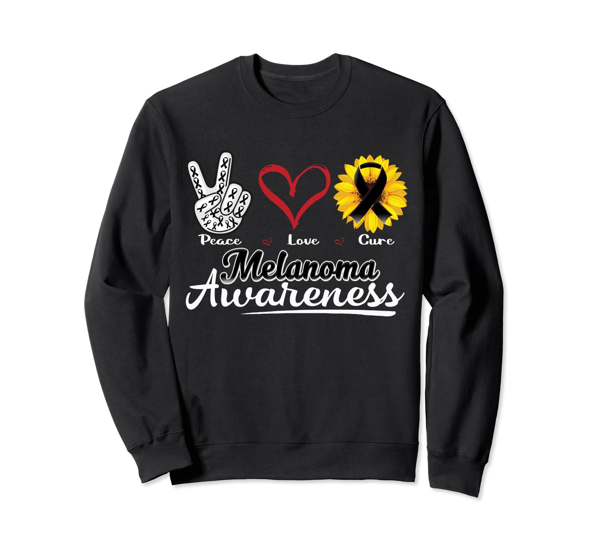 Peace Love Cure Melanoma Awareness Sweatshirt - Minimalist Print Men Women - T-Shirt, Sweatshirt, Hoodie