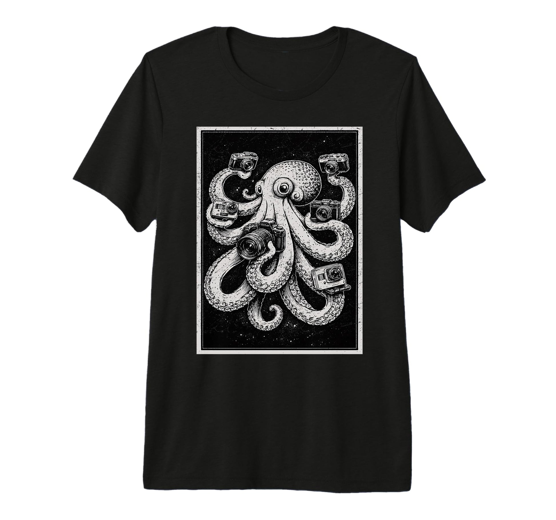 Camera Photographer Octopus Art T-Shirt - Trendy Graphic Unisex - T-Shirt, Sweatshirt, Hoodie