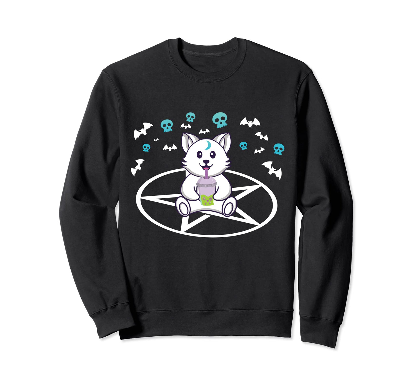 Cat Bubble Tea Pentagram Goth Cat Sweatshirt - Trendy Graphic Men Women - T-Shirt, Sweatshirt, Hoodie