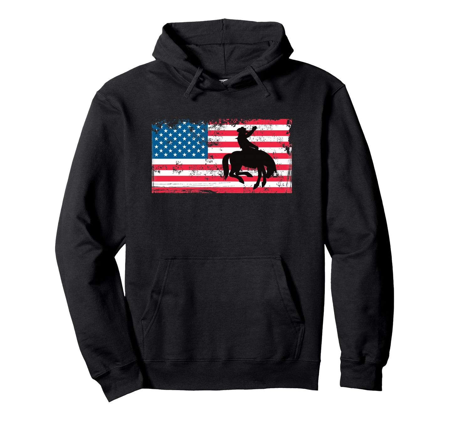 Us Flag Bronc Riding Cowboy Silhouette Hoodie - Graphic Print for Adults - T-Shirt, Sweatshirt, Hoodie