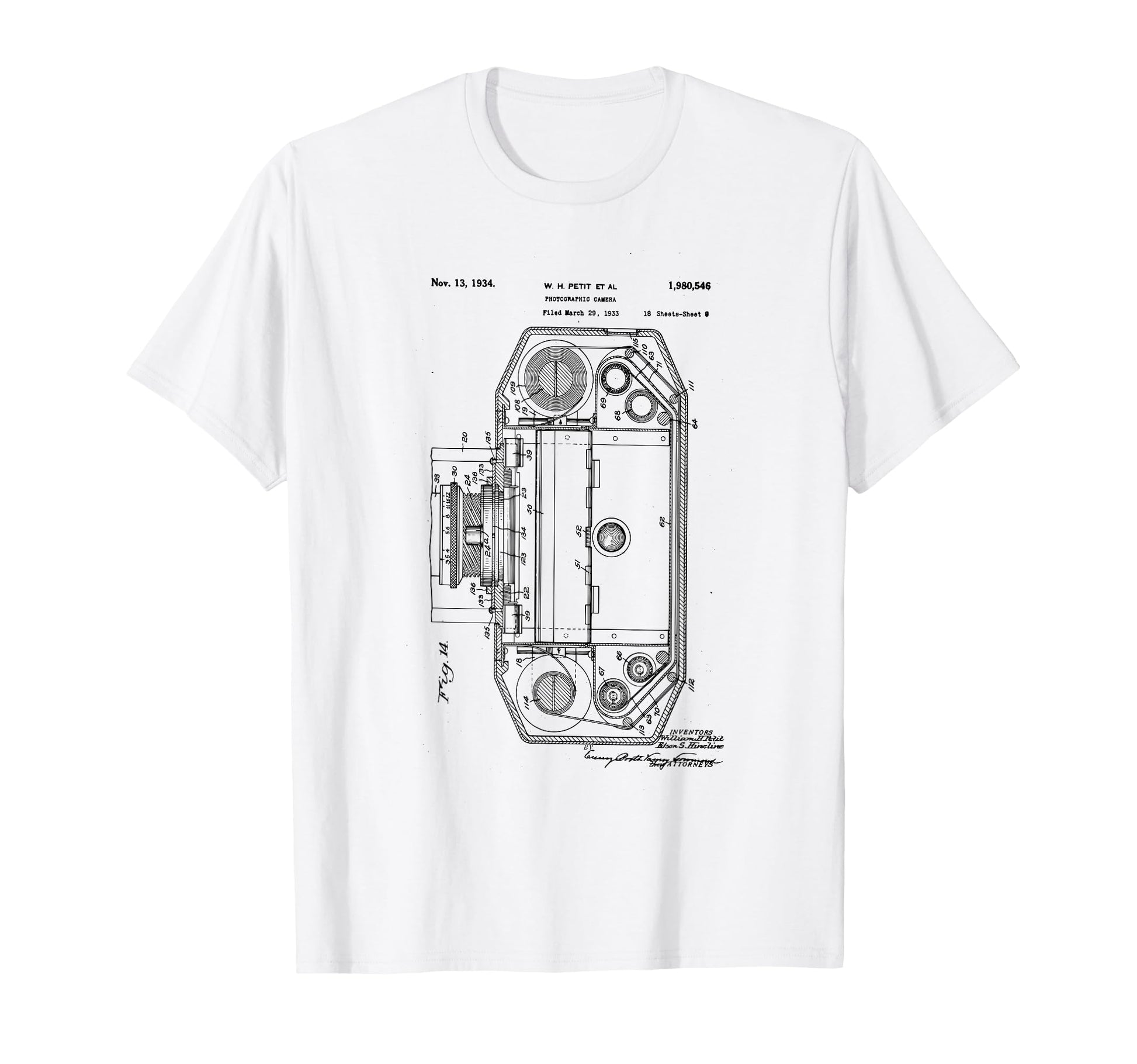 Camera Photographic Patent 1934 Drawing T-Shirt - Trendy Graphic Men Women - T-Shirt, Sweatshirt, Hoodie