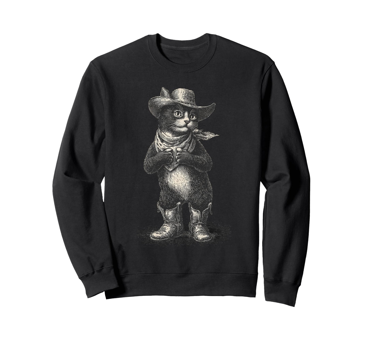 Cat Cowboy Western Country Cowgirl Sweatshirt - Minimalist Print Unisex - T-Shirt, Sweatshirt, Hoodie