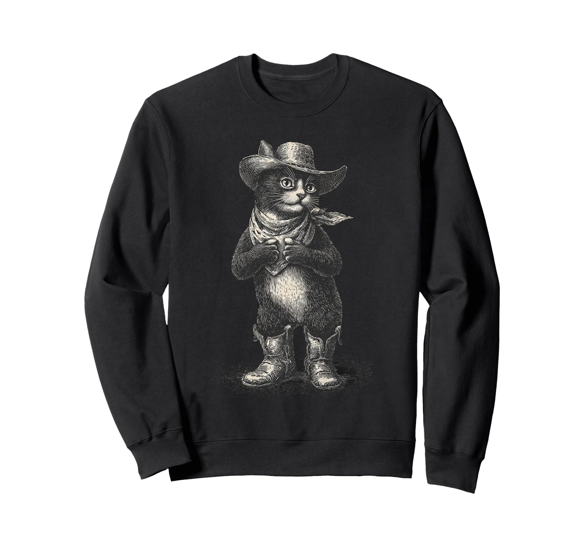 Cat Cowboy Western Country Cowgirl Sweatshirt - Minimalist Print Unisex - T-Shirt, Sweatshirt, Hoodie