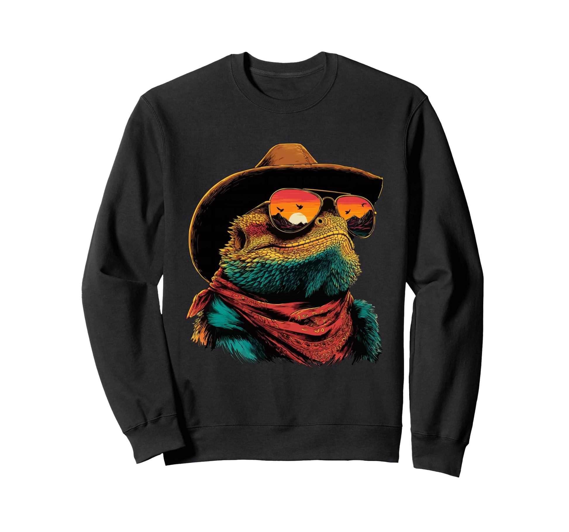 Colorful Iguana Sunglasses Cowboy Sweatshirt - Unique Graphic Unisex - T-Shirt, Sweatshirt, Hoodie